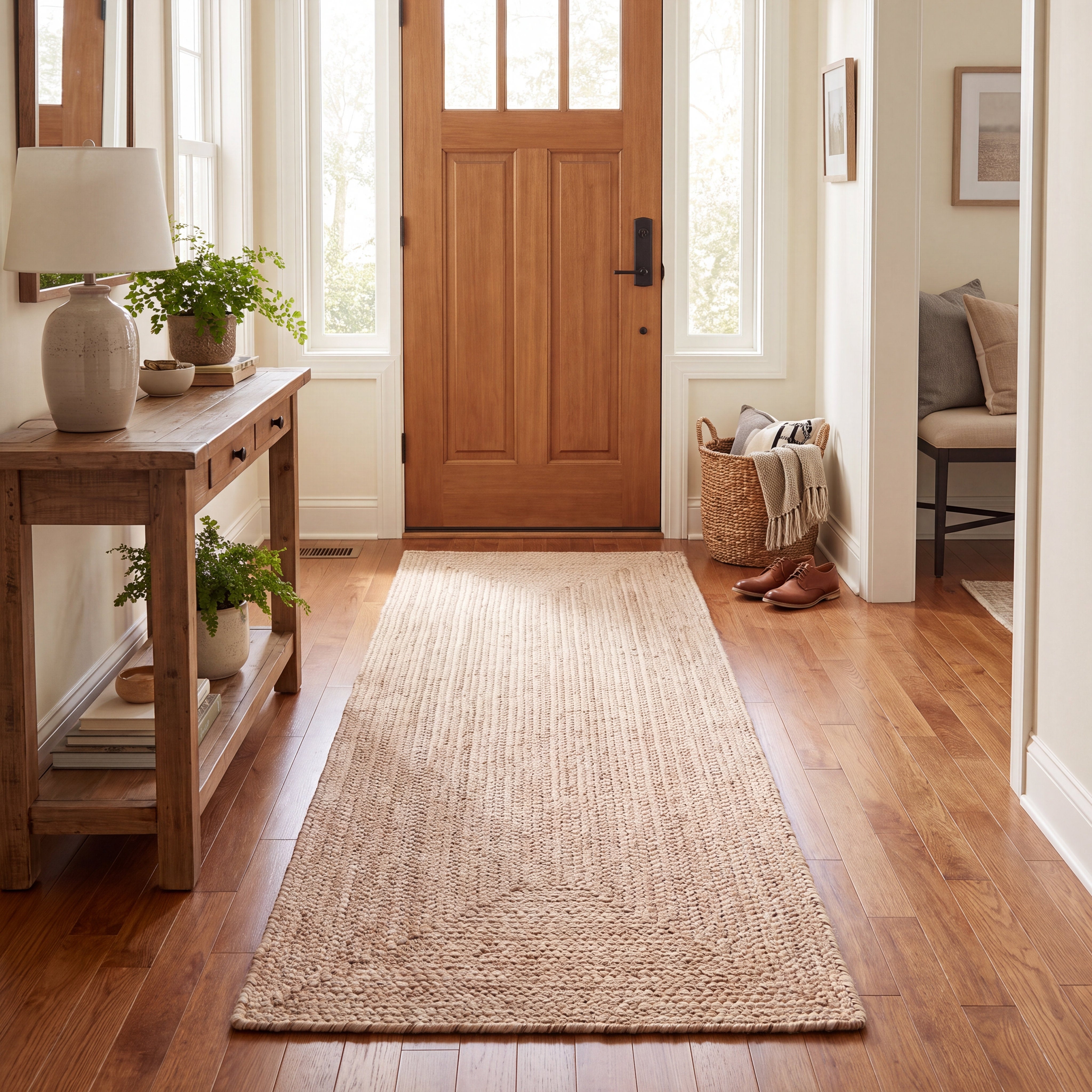 Angier Braided Indoor/Outdoor Rug - Oatmeal Beige Rectangle 2' X 6' #shape_Rectangle