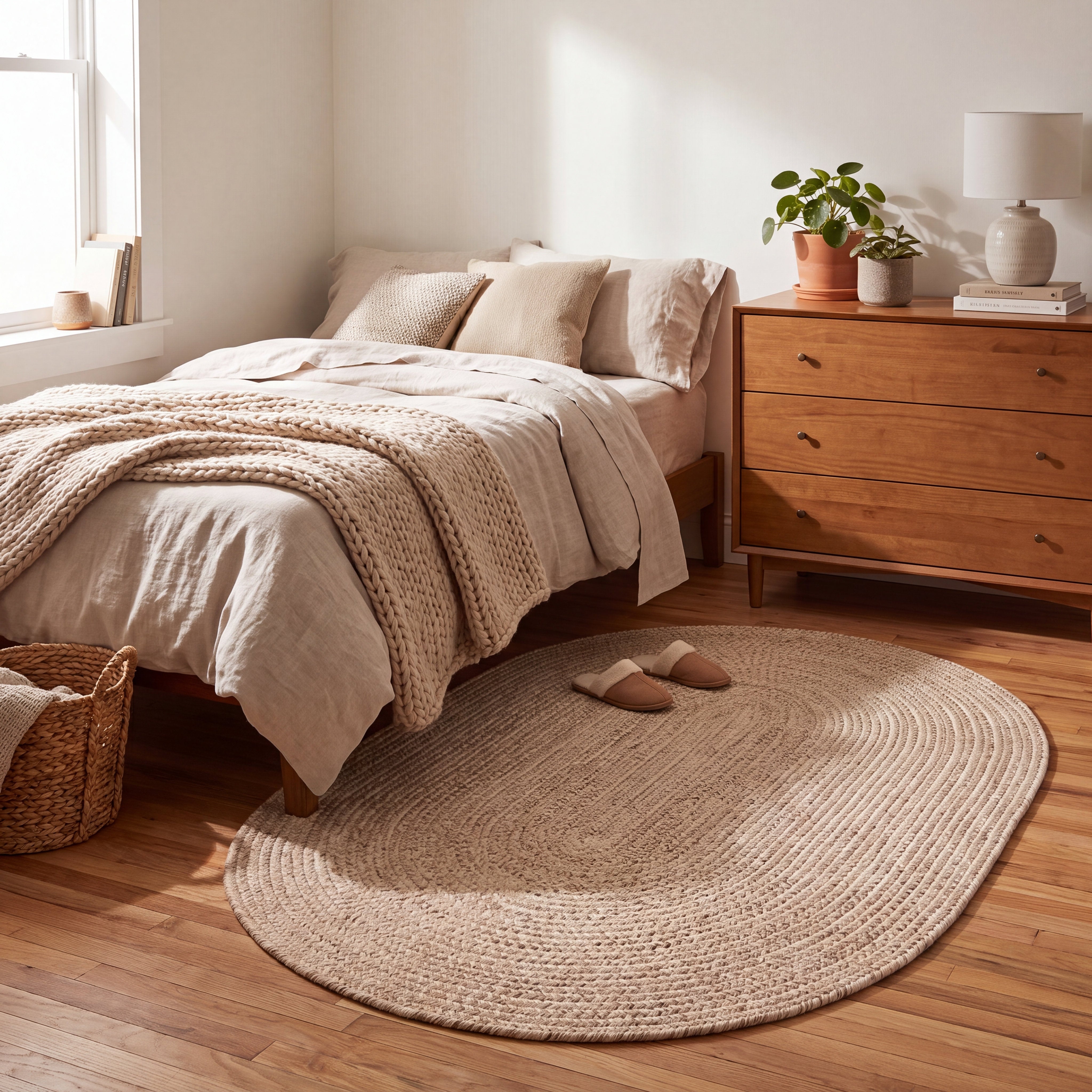 Angier Braided Indoor/Outdoor Rug - Oatmeal Beige Oval 3' X 5' #shape_Oval