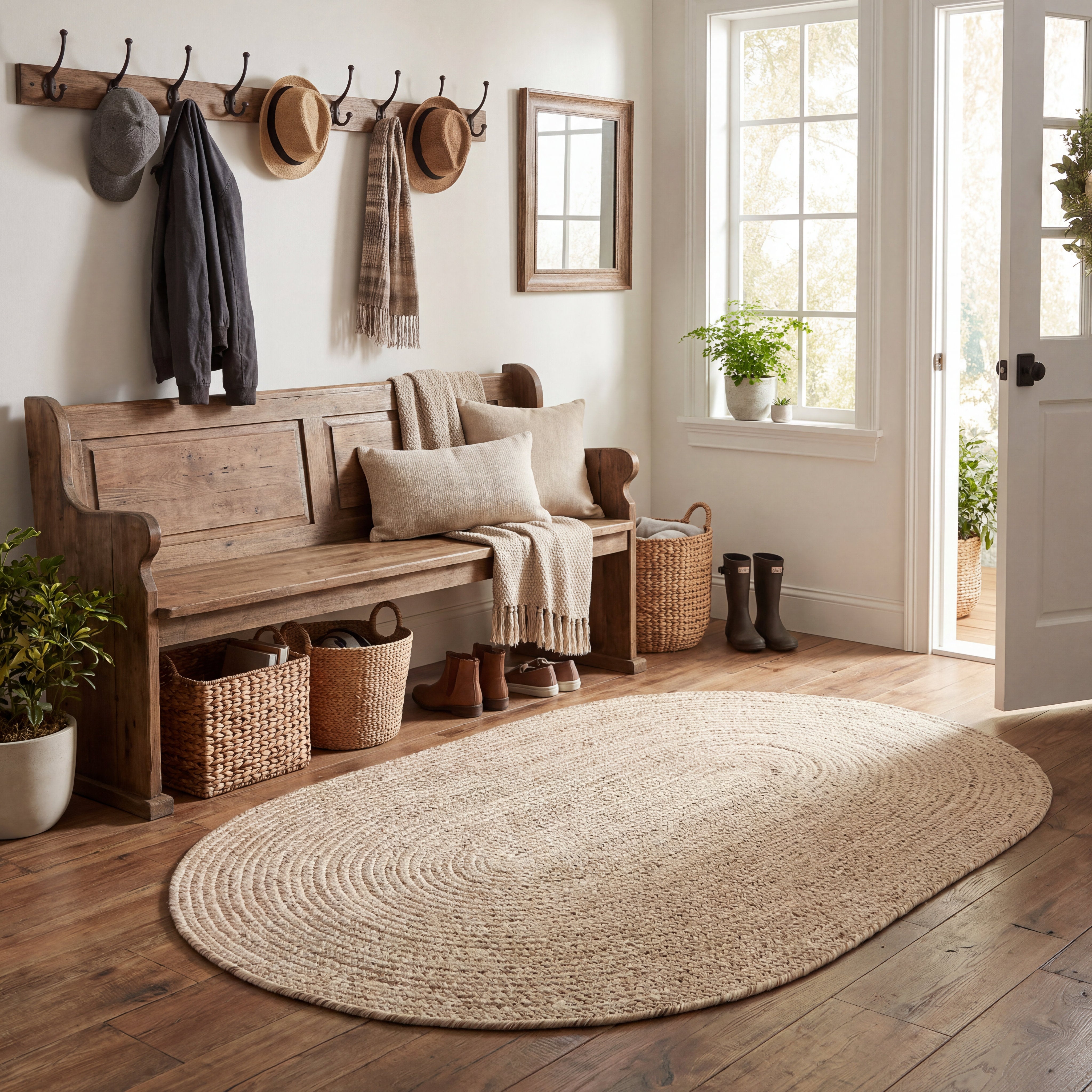 Angier Braided Indoor/Outdoor Rug - Oatmeal Beige Oval 3' X 5' #shape_Oval