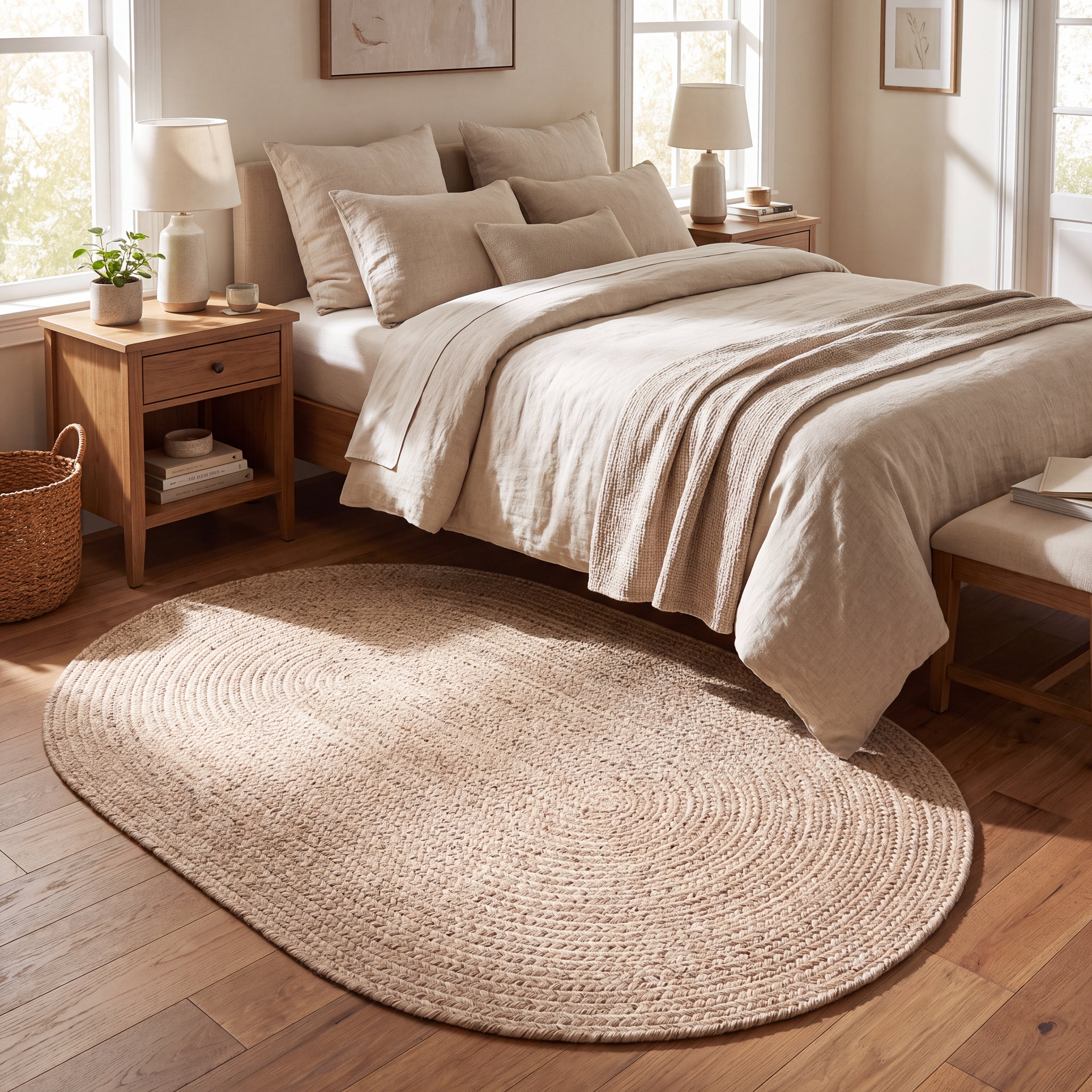 Angier Braided Indoor/Outdoor Rug - Oatmeal Beige Oval 4' X 6' #shape_Oval
