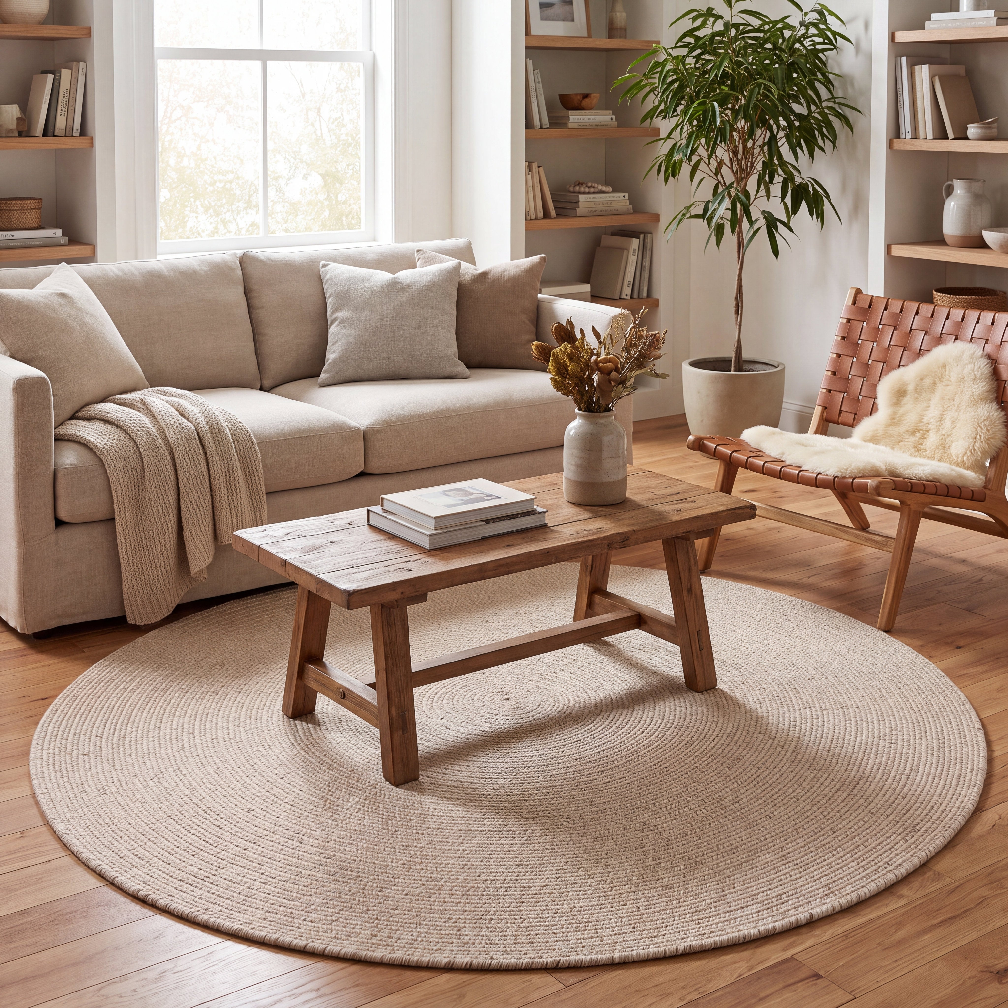 Angier Braided Indoor/Outdoor Rug - Oatmeal Beige Round 5' Round #shape_Round
