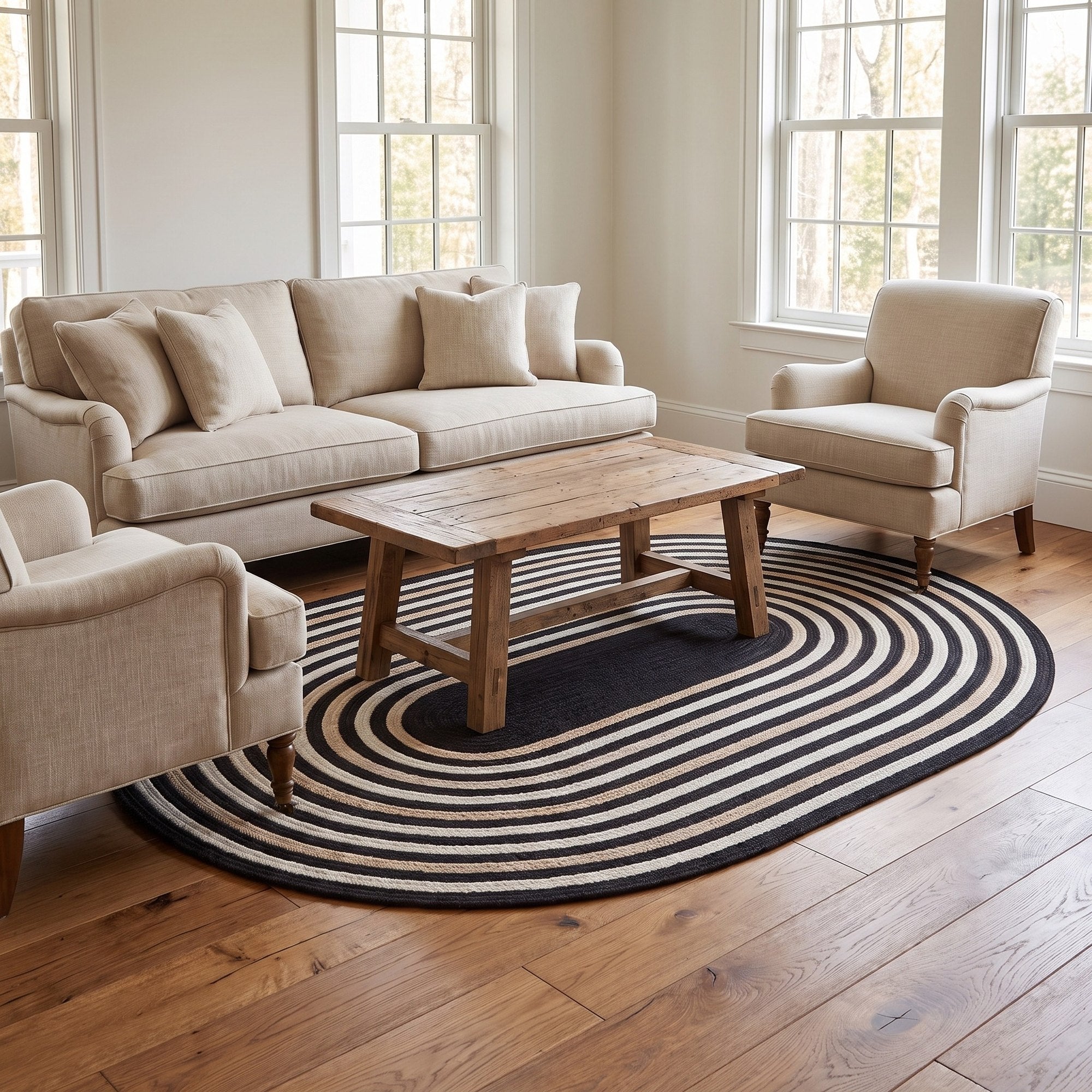 Varina Cotton Braided Rug - Black Oval 5' x 7' #shape_oval