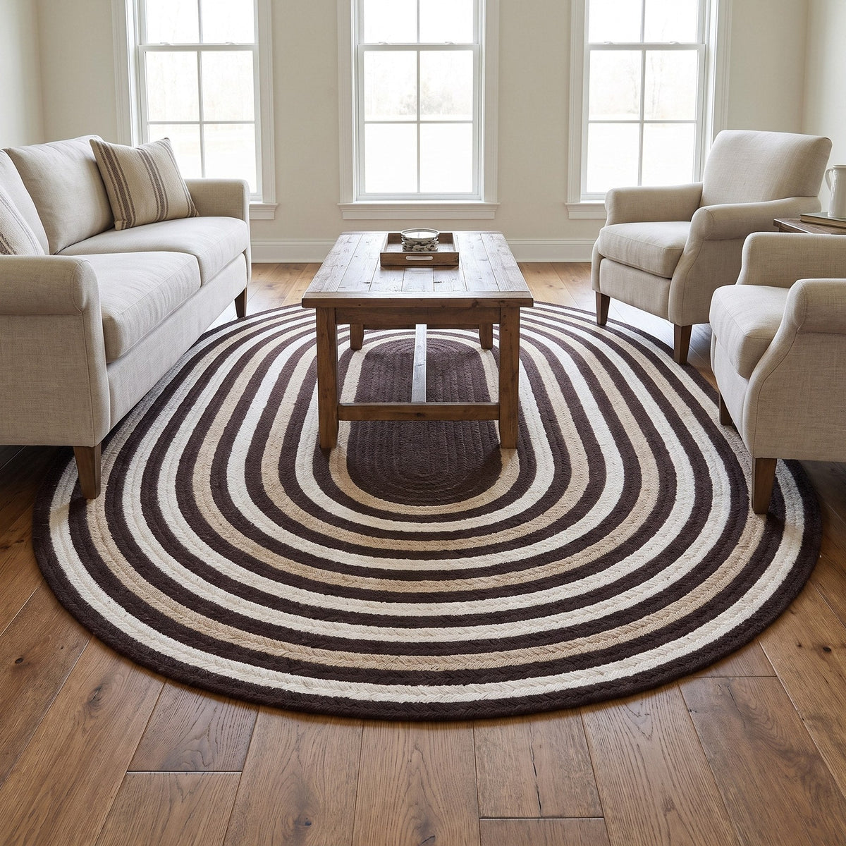 Varina Cotton Braided Rug - Brown Oval 5' x 7' #shape_oval