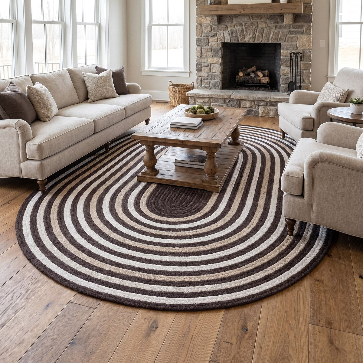 Varina Cotton Braided Rug - Brown Oval 6' x 9' #shape_oval