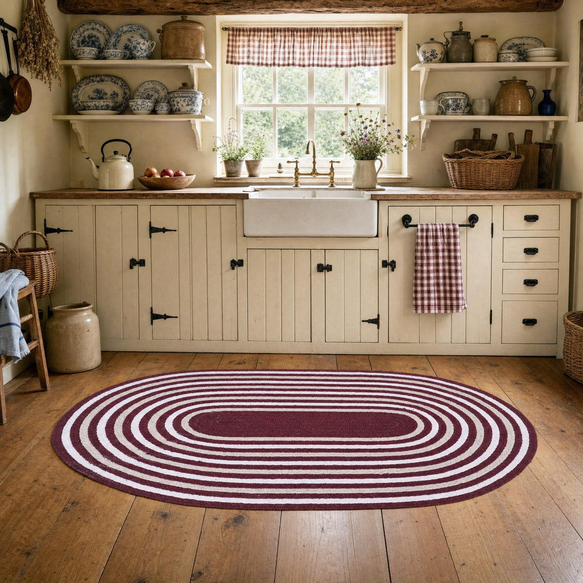 Varina Cotton Braided Rug - Burgundy Oval 3' x 5' #shape_oval