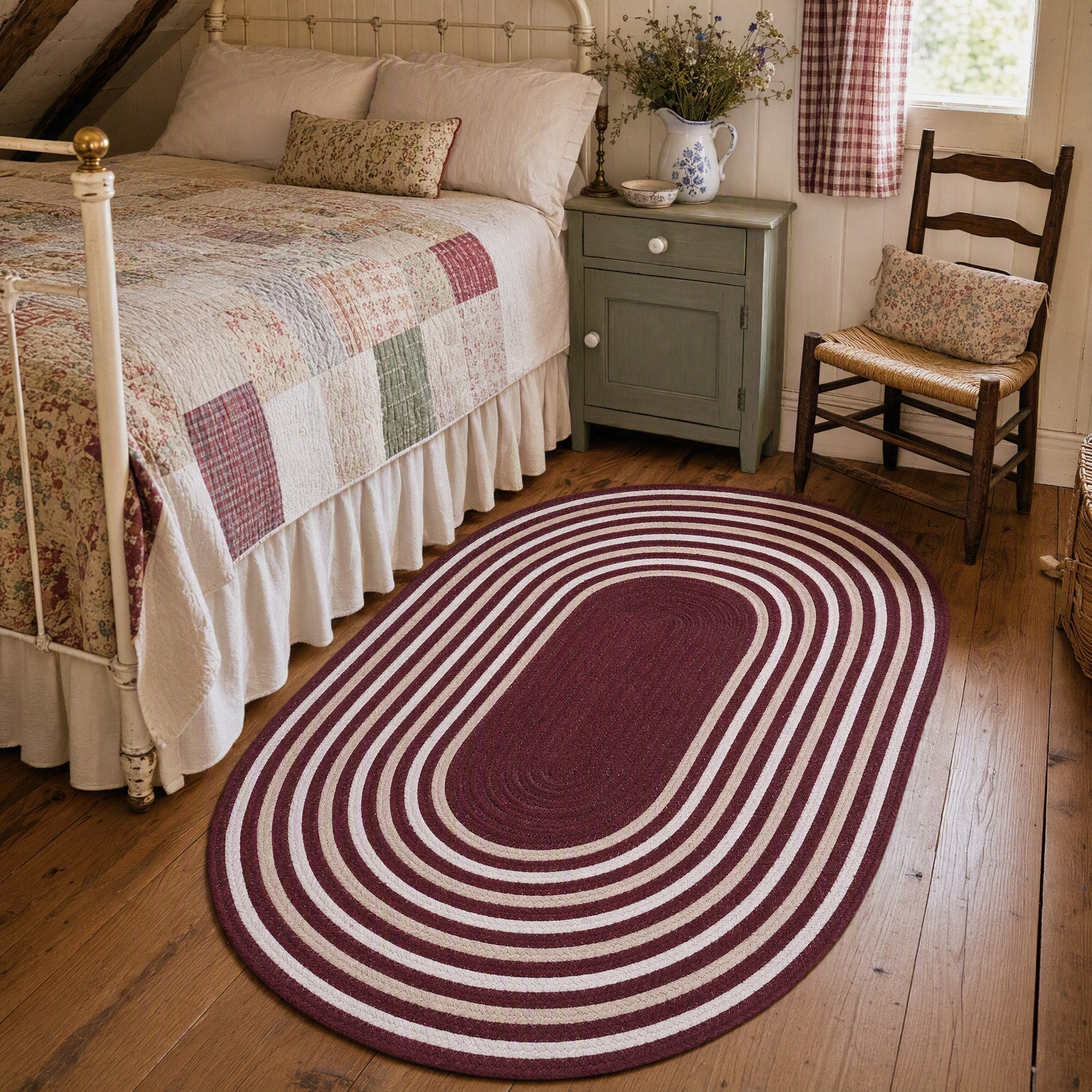 Varina Cotton Braided Rug - Burgundy Oval 4' x 6' #shape_oval