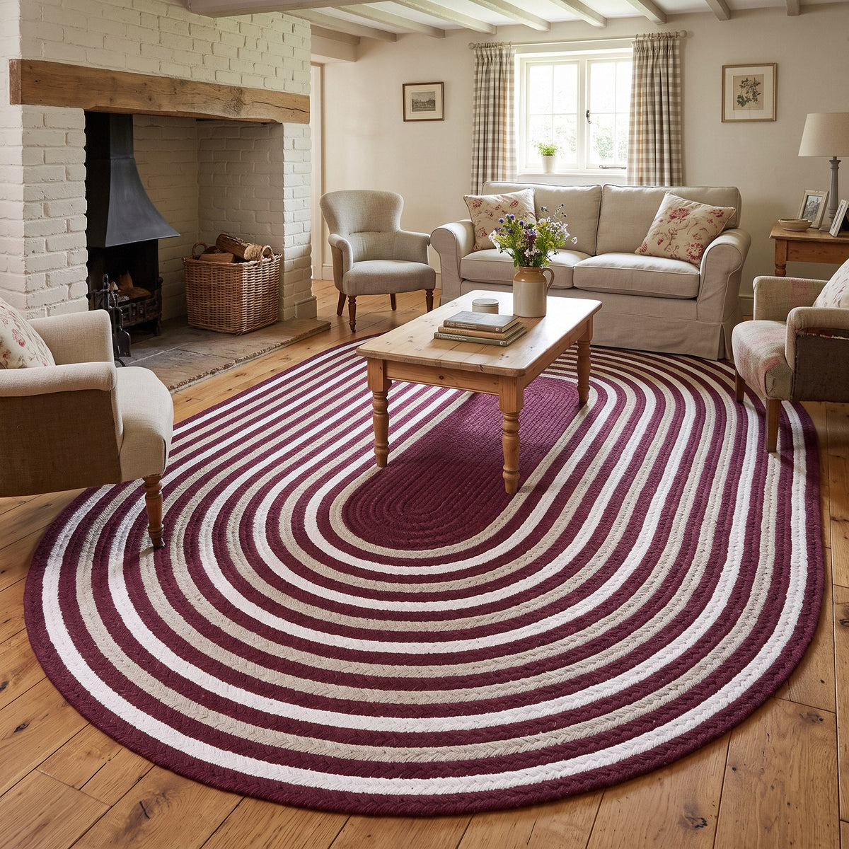 Varina Cotton Braided Rug - Burgundy Oval 6' x 9' #shape_oval