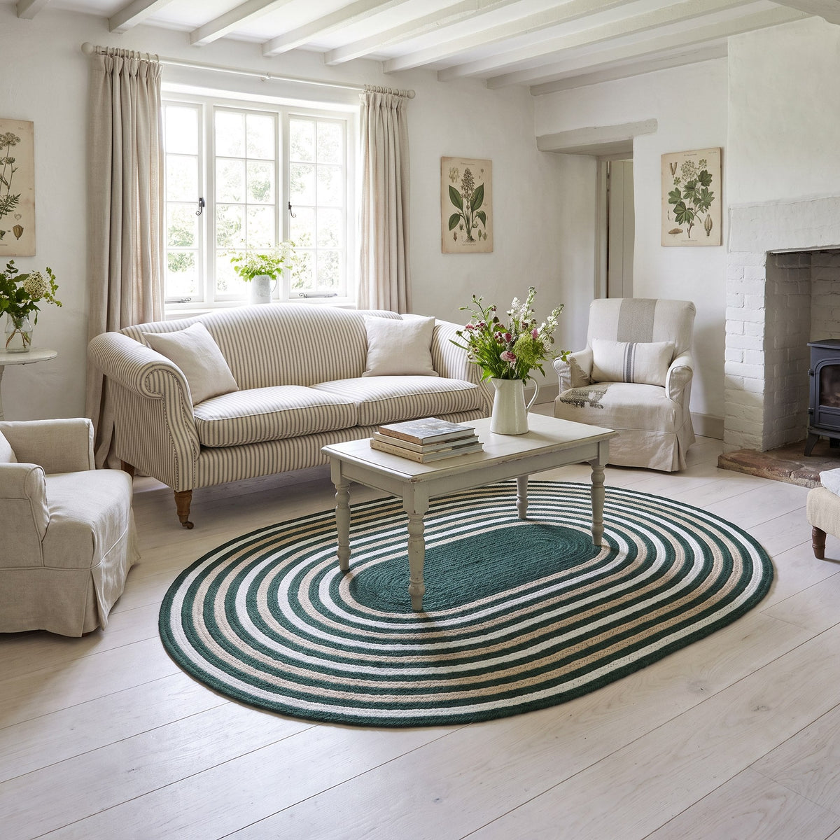 Varina Cotton Braided Rug - Green Oval 4' x 6' #shape_oval