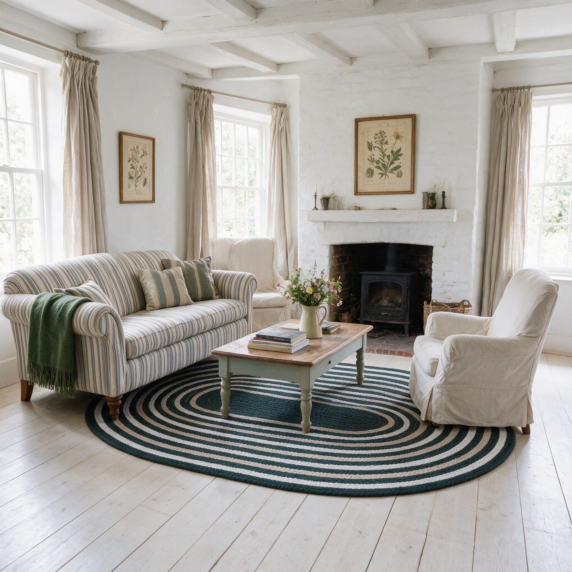 Varina Cotton Braided Rug - Green Oval 5' x 7' #shape_oval