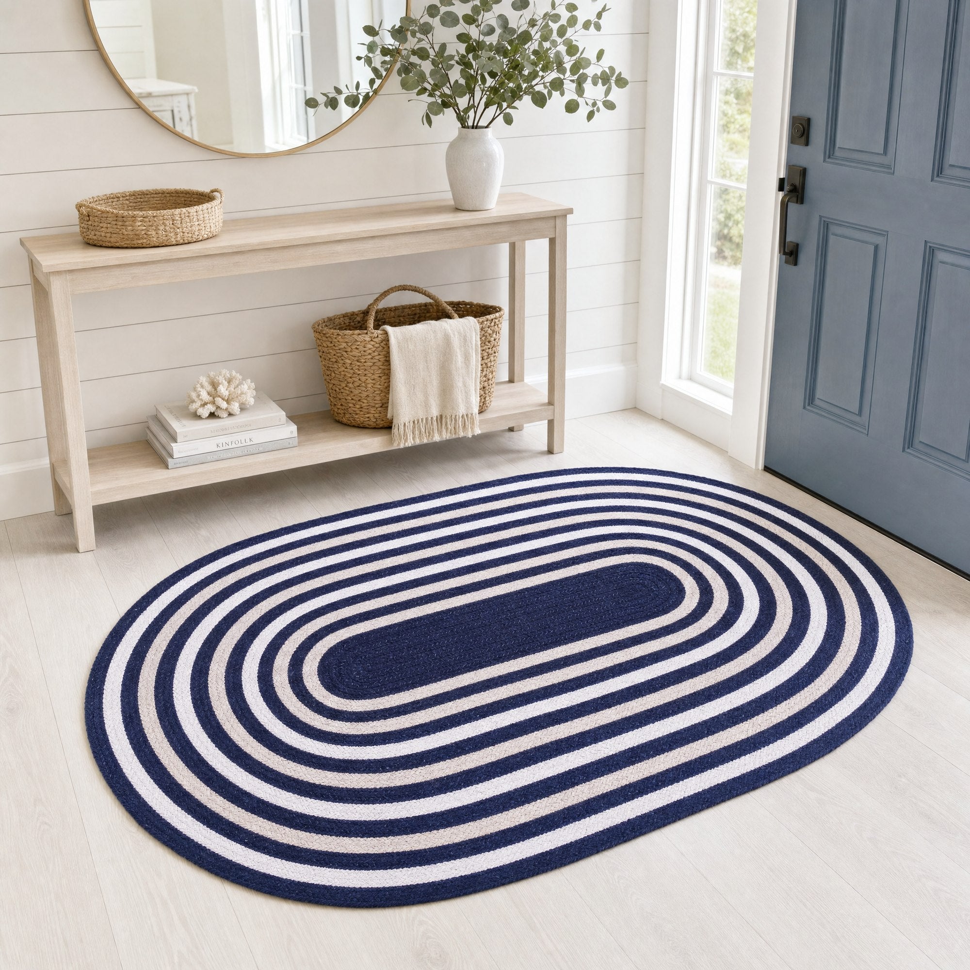 Varina Cotton Braided Rug - Navy Oval 3' x 5' #shape_oval