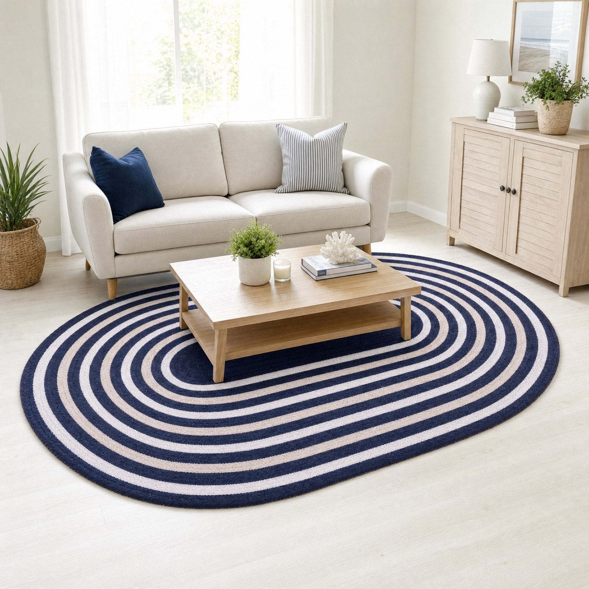 Varina Cotton Braided Rug - Navy Oval 4' x 6' #shape_oval