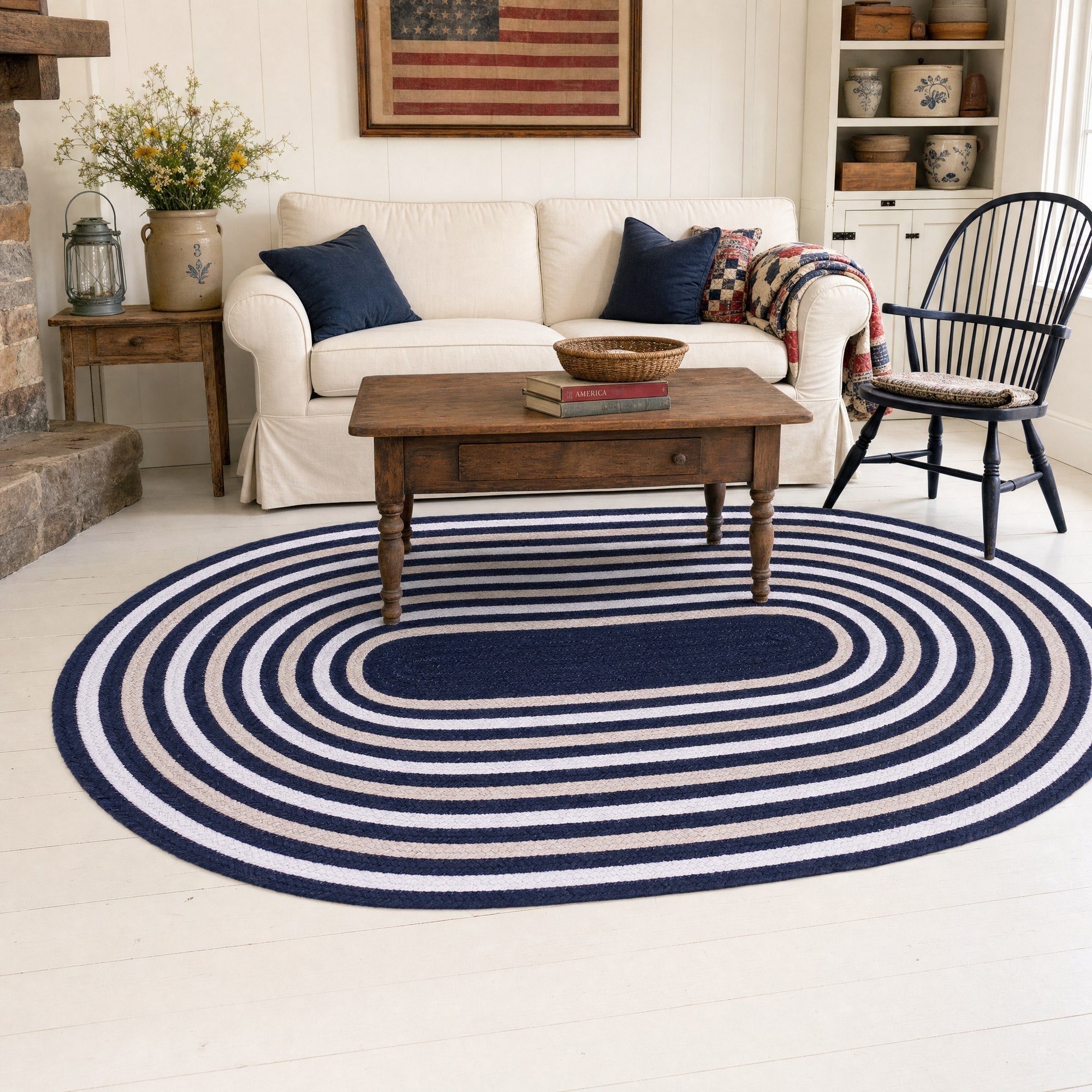 Varina Cotton Braided Rug - Navy Oval 5' x 7' #shape_oval
