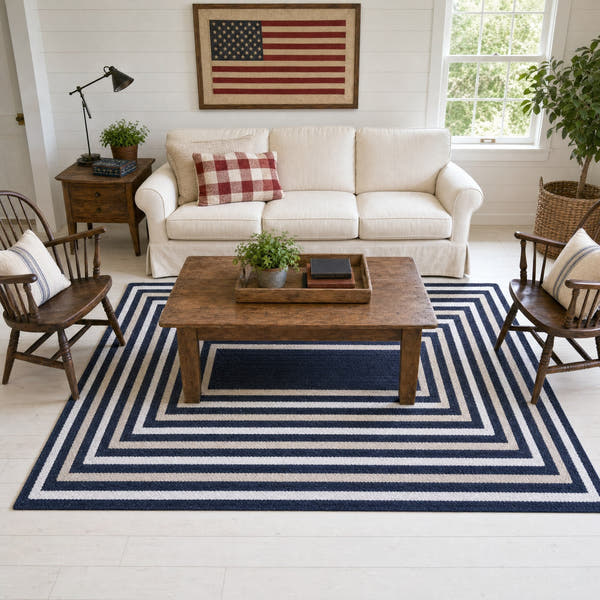 Varina Cotton Braided Rug - Navy Rectangle 5' x 7'