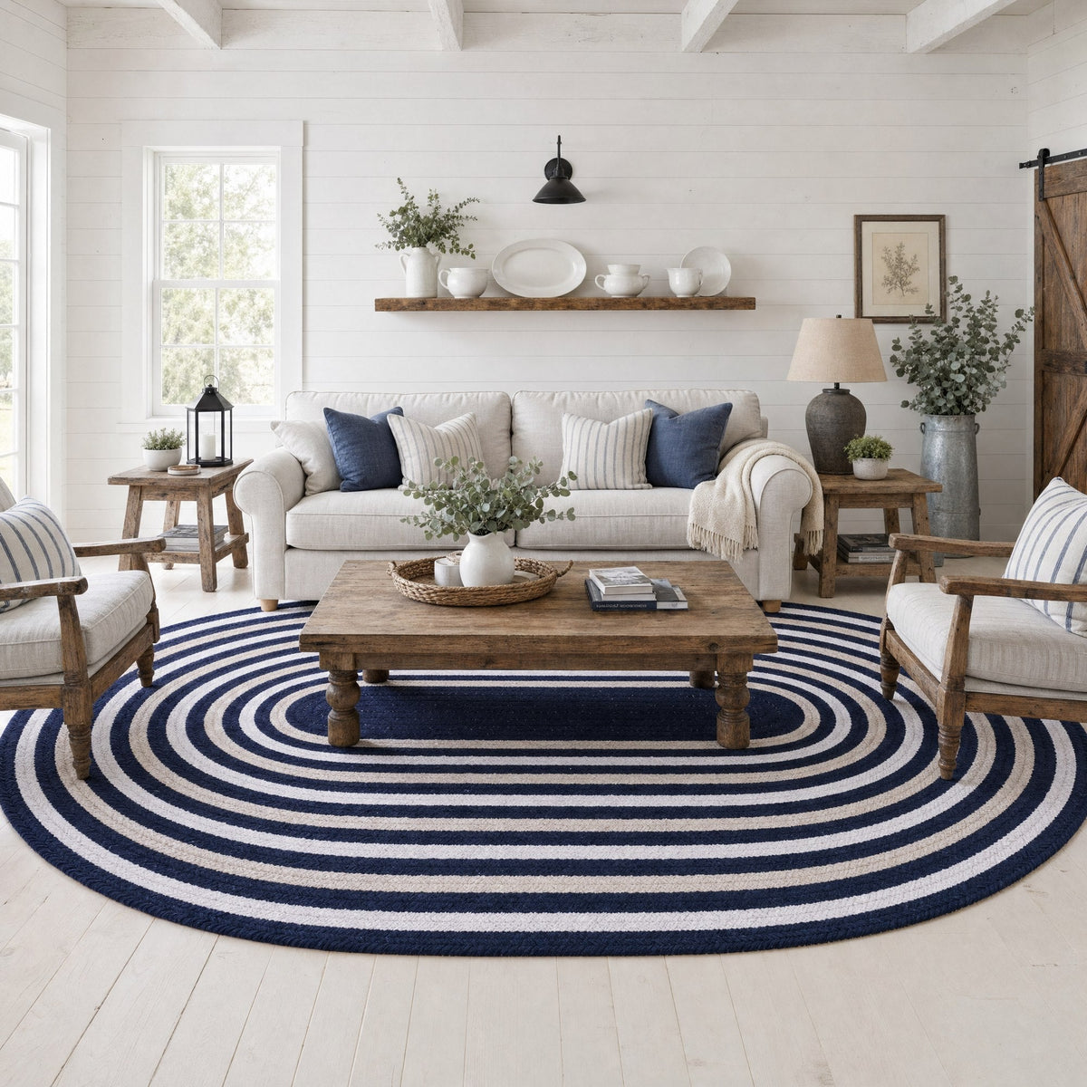 Varina Cotton Braided Rug - Navy Oval 6' x 9' #shape_oval