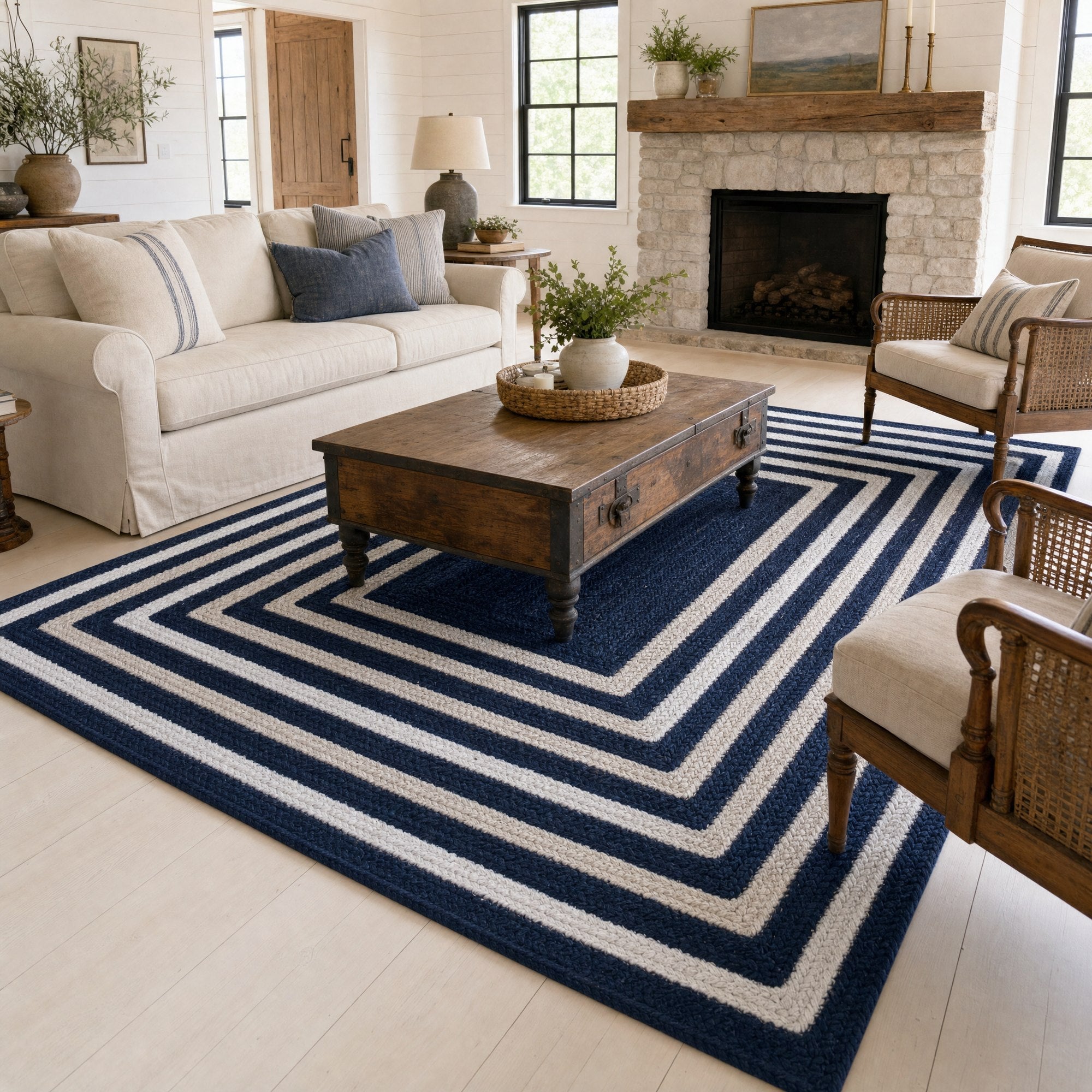 Varina Cotton Braided Rug - Navy Rectangle 6' x 9' #shape_rectangle
