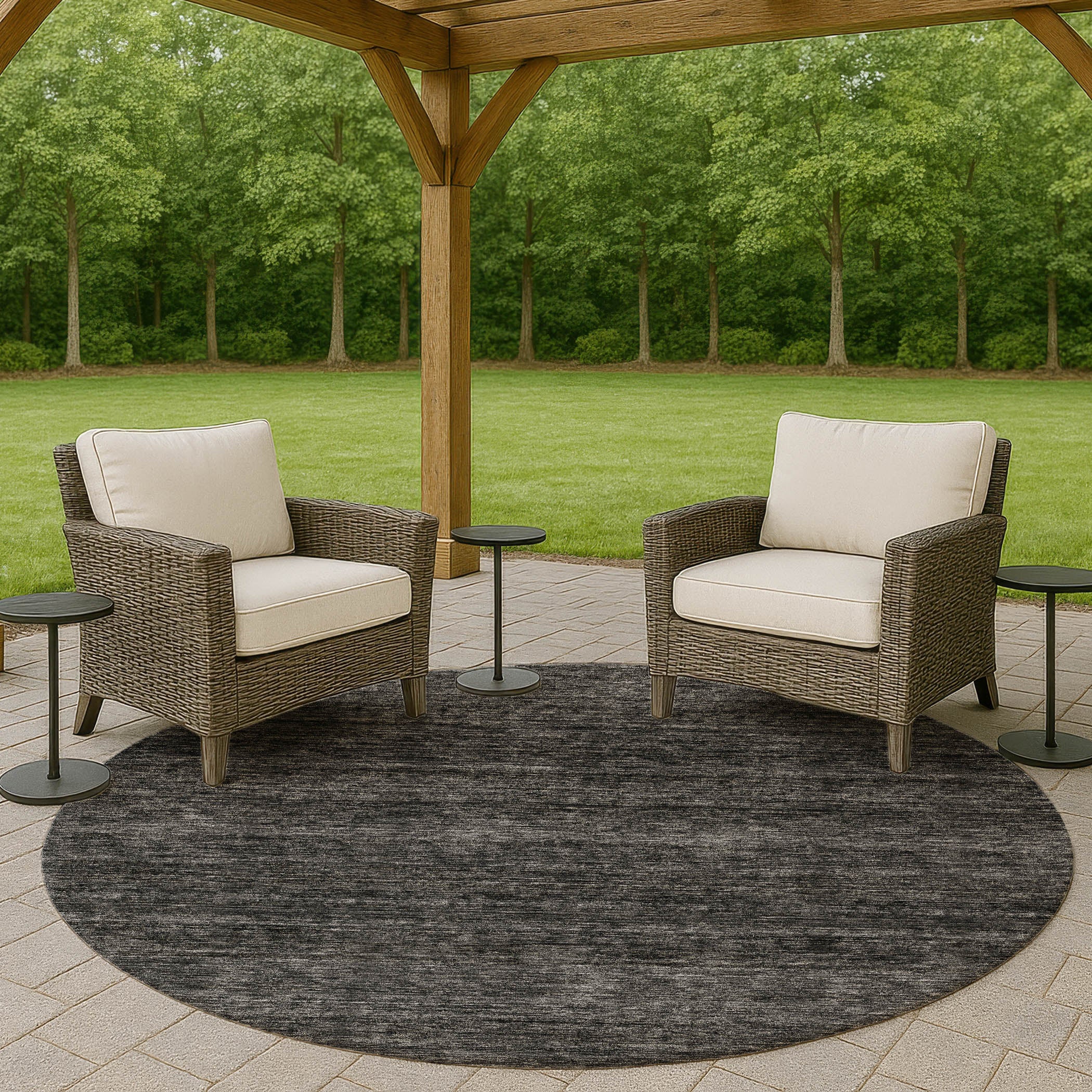 Luxury Washable Indoor/Outdoor Transitional SE1 Charcoal Gray Rug 8' x 8' #shape_Round