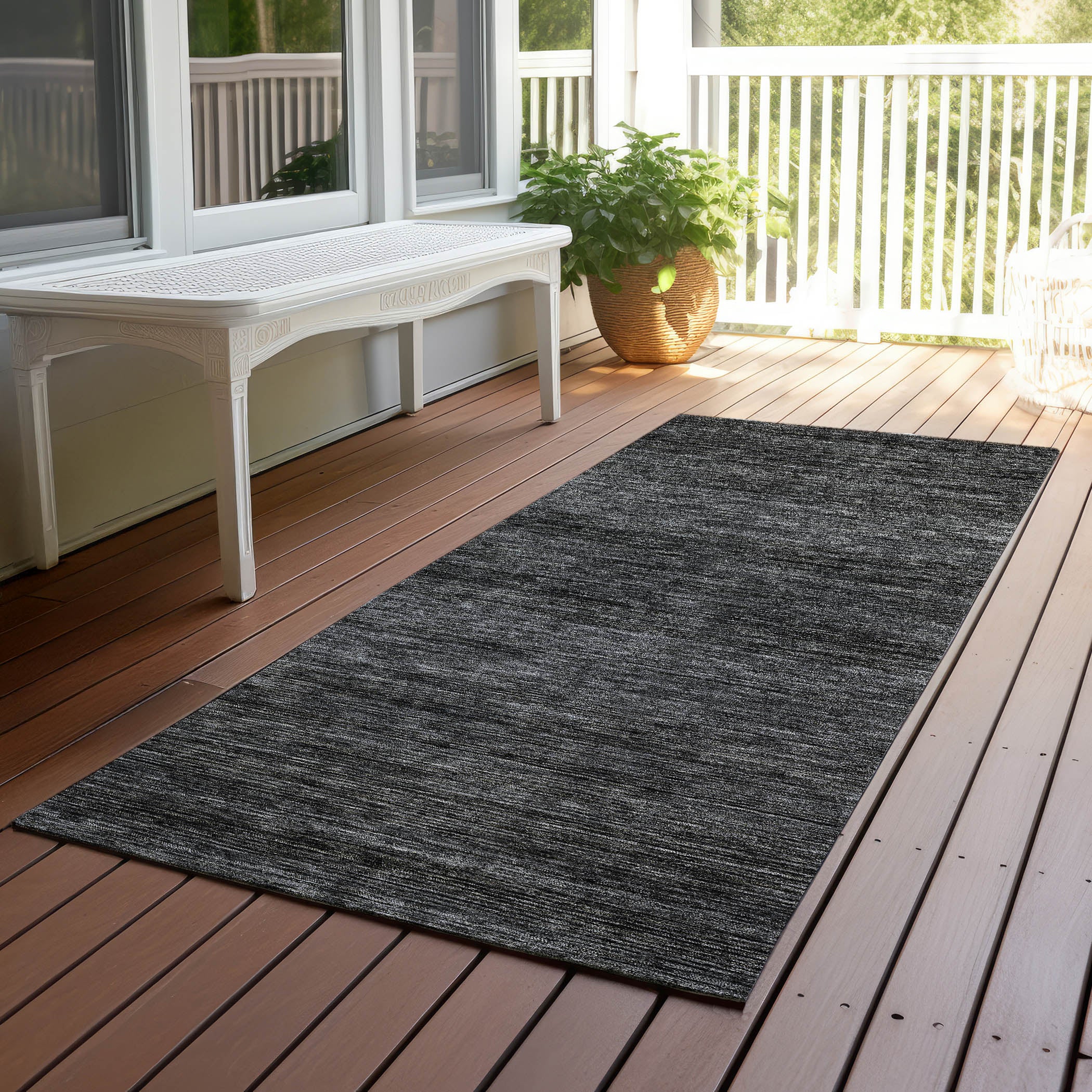 Luxury Washable Indoor/Outdoor Transitional SE1 Charcoal Gray Rug 2'3" x 7'6" #shape_Runner