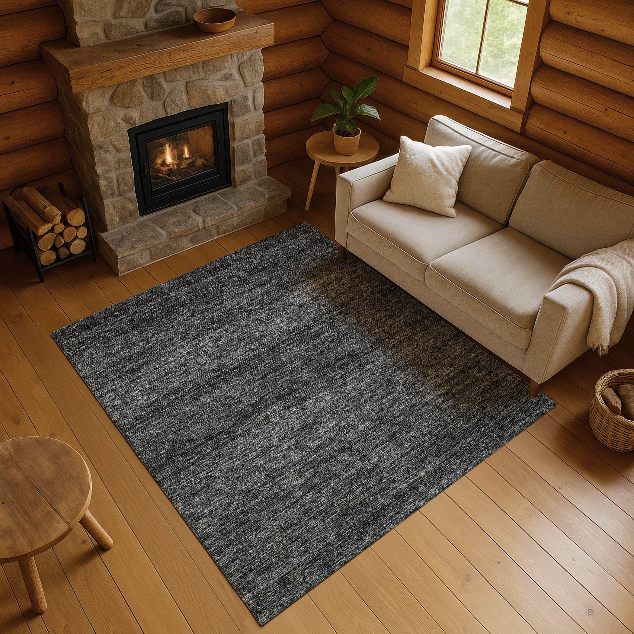 Luxury Washable Indoor/Outdoor Transitional SE1 Charcoal Gray Rug 2'6" x 3'10" #shape_Rectangle