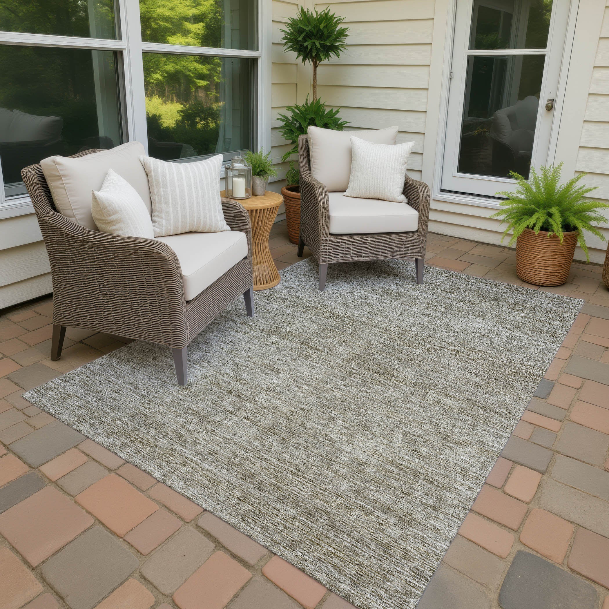 Luxury Washable Indoor/Outdoor Transitional SE1 Flax Ivory Rug 1'8" x 2'6" #shape_Rectangle
