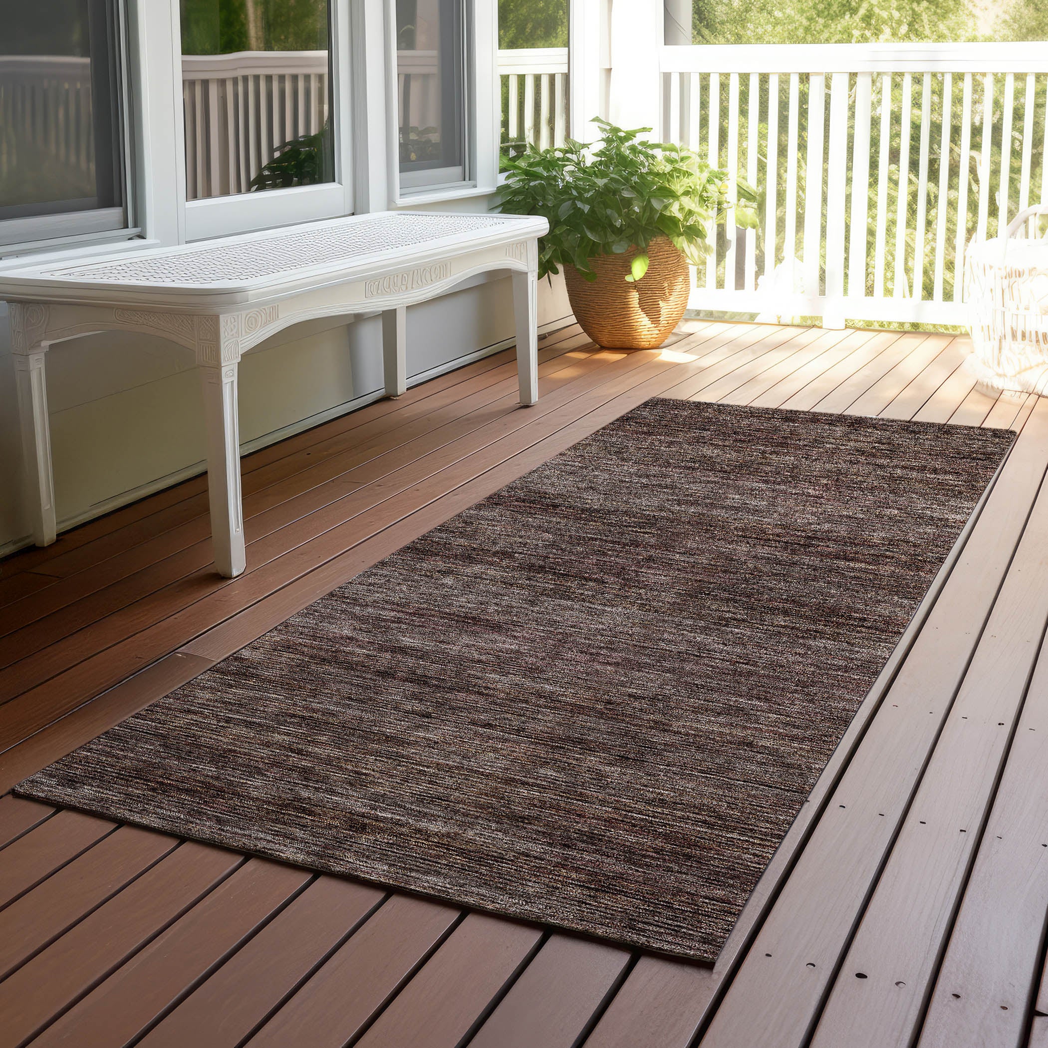 Luxury Washable Indoor/Outdoor Transitional SE1 Fudge Brown Rug 2'3" x 7'6" #shape_Runner