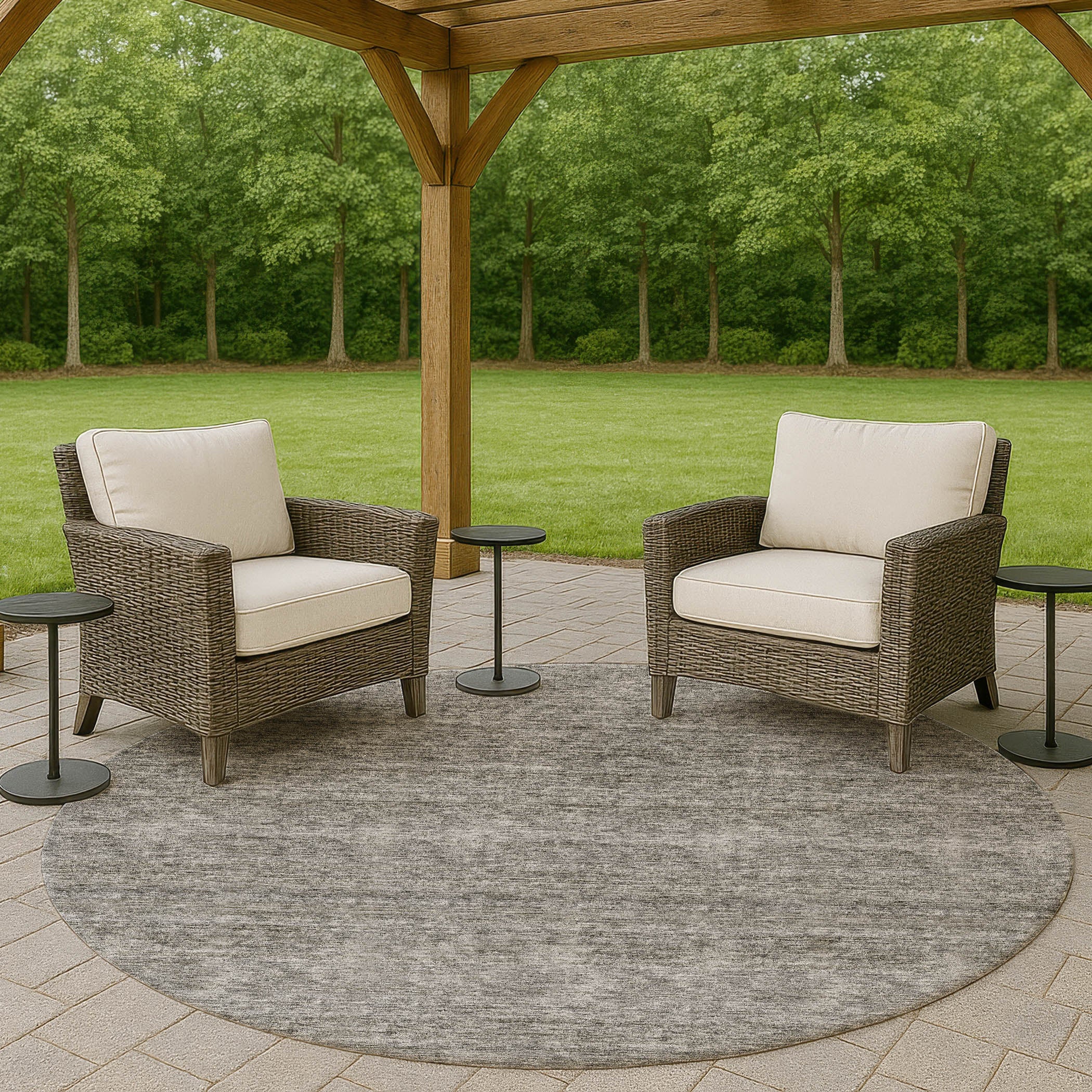 Luxury Washable Indoor/Outdoor Transitional SE1 Gray Rug 8' x 8' #shape_Round