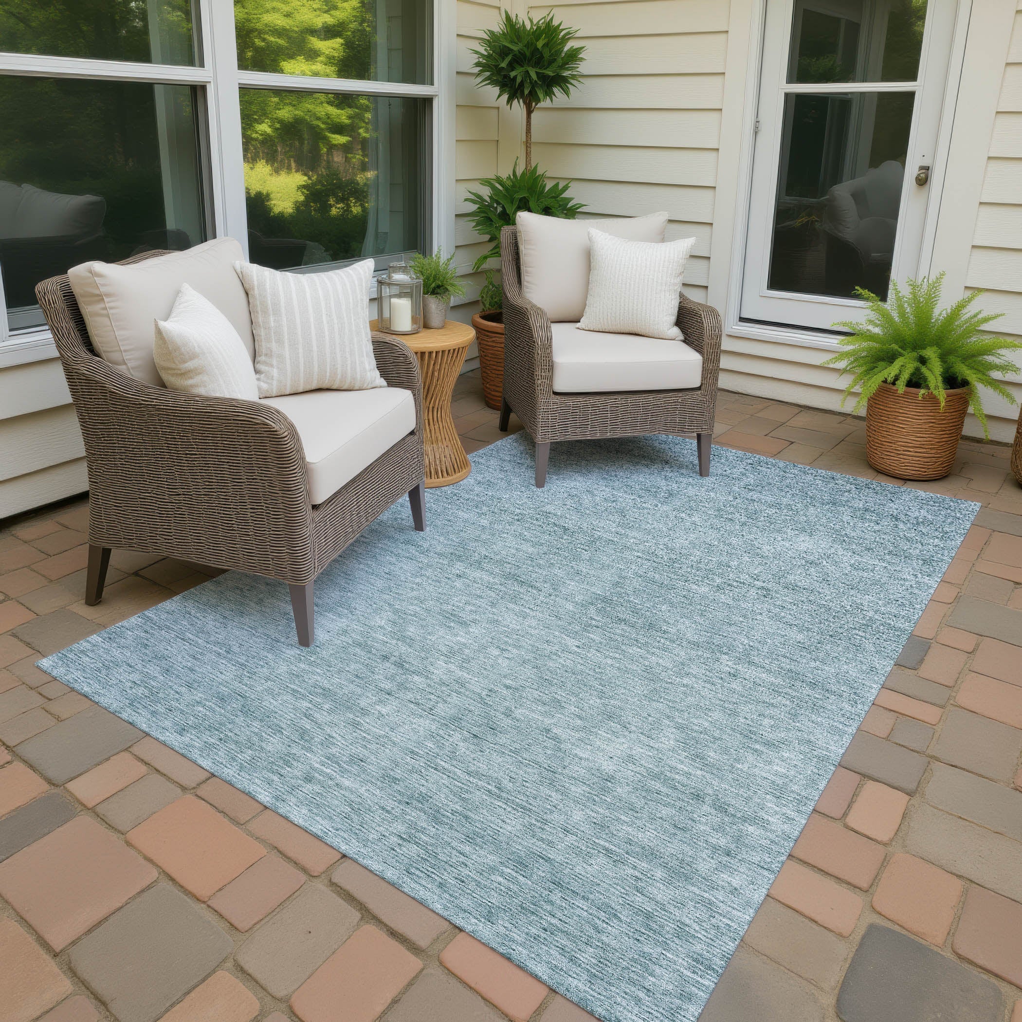 Luxury Washable Indoor/Outdoor Transitional SE1 Sky Blue Rug 1'8" x 2'6" #shape_Rectangle