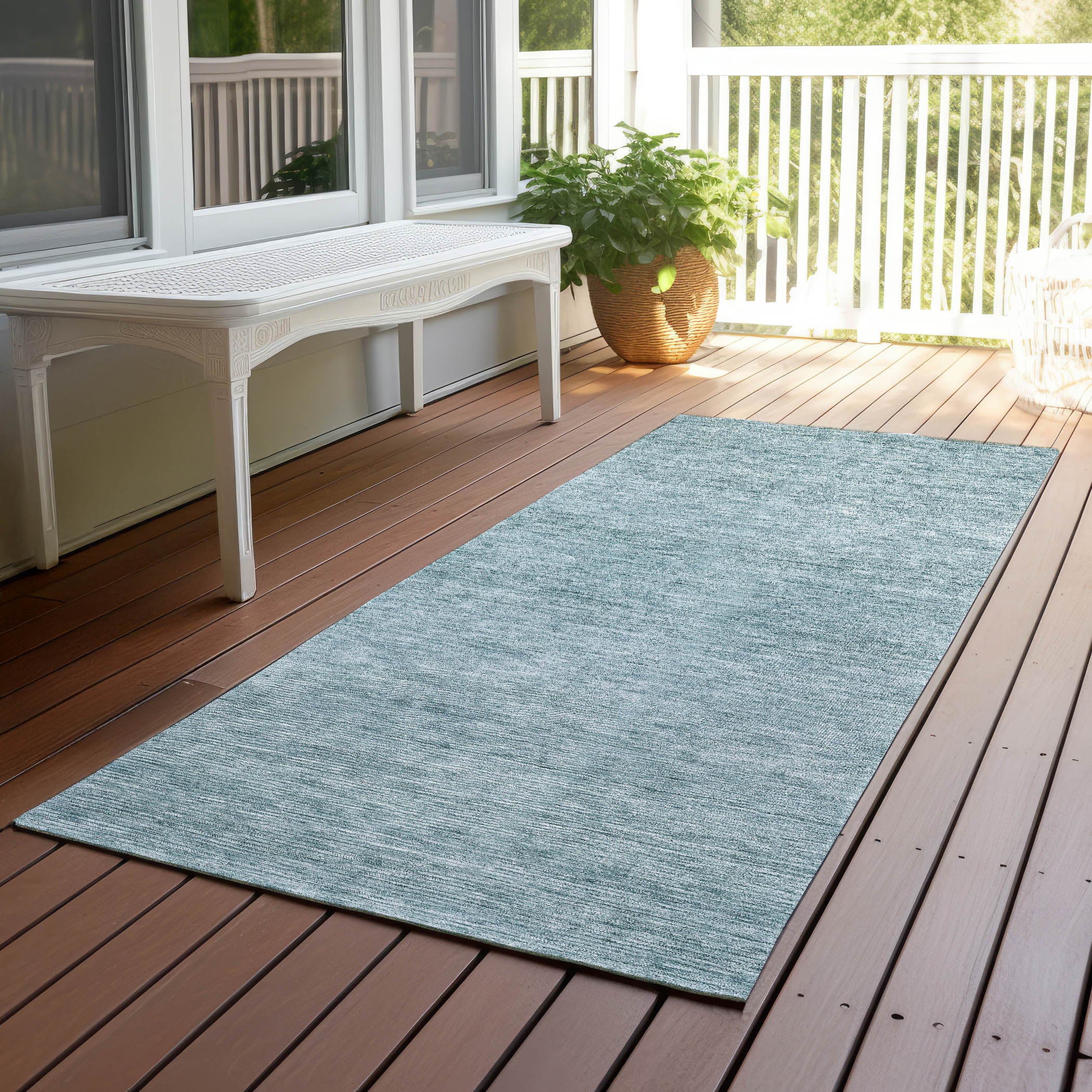 Luxury Washable Indoor/Outdoor Transitional SE1 Sky Blue Rug 2'3" x 7'6" #shape_Runner