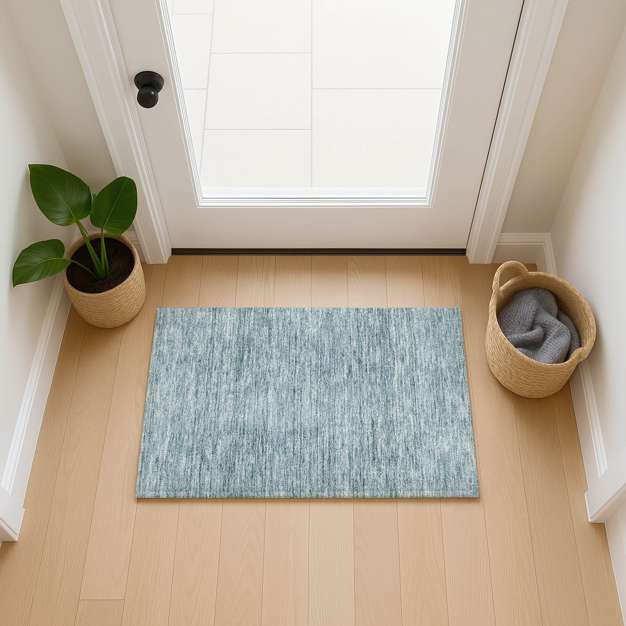 Luxury Washable Indoor/Outdoor Transitional SE1 Sky Blue Rug 1'8" x 2'6" #shape_Rectangle