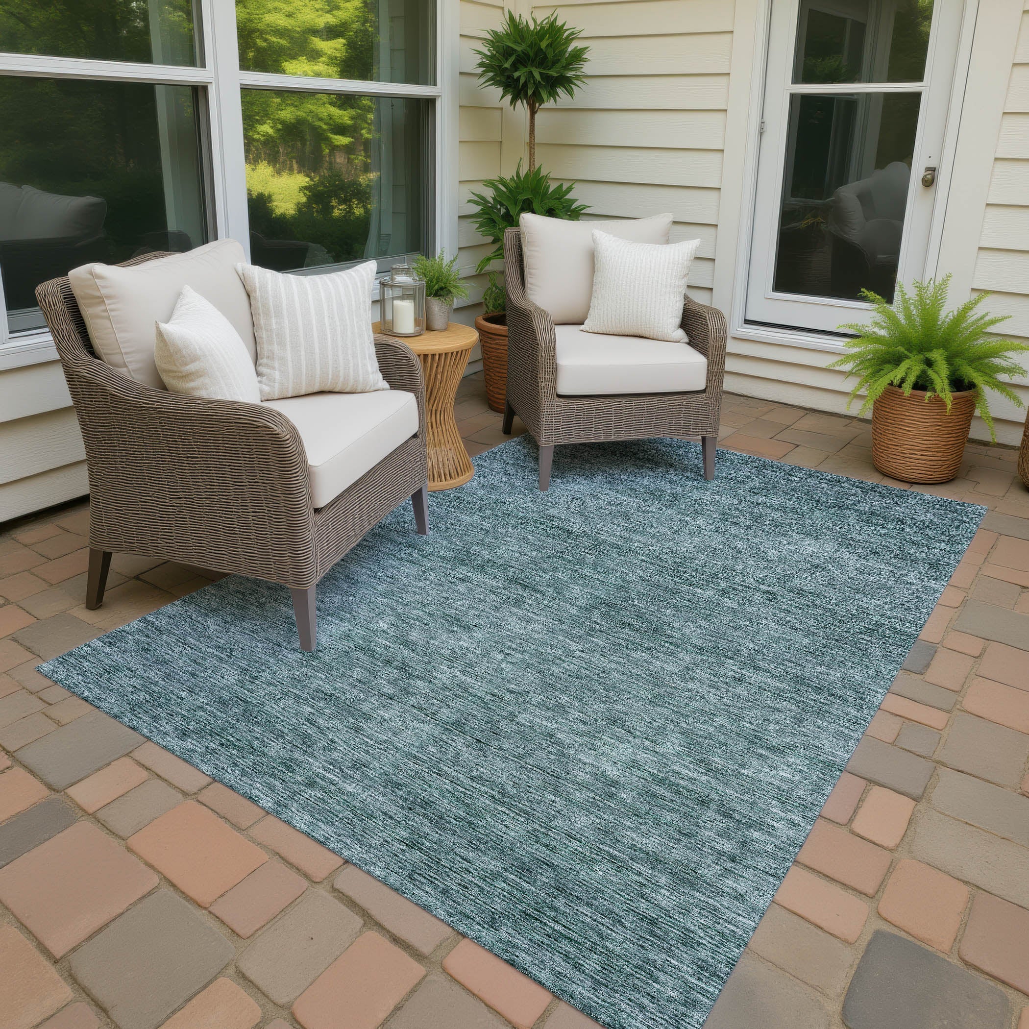 Luxury Washable Indoor/Outdoor Transitional SE1 Teal Rug 1'8" x 2'6" #shape_Rectangle