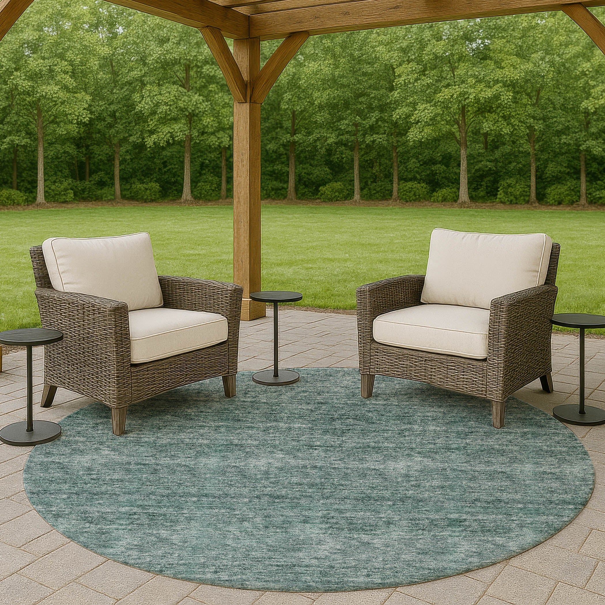 Luxury Washable Indoor/Outdoor Transitional SE1 Teal Rug 8' x 8' #shape_Round