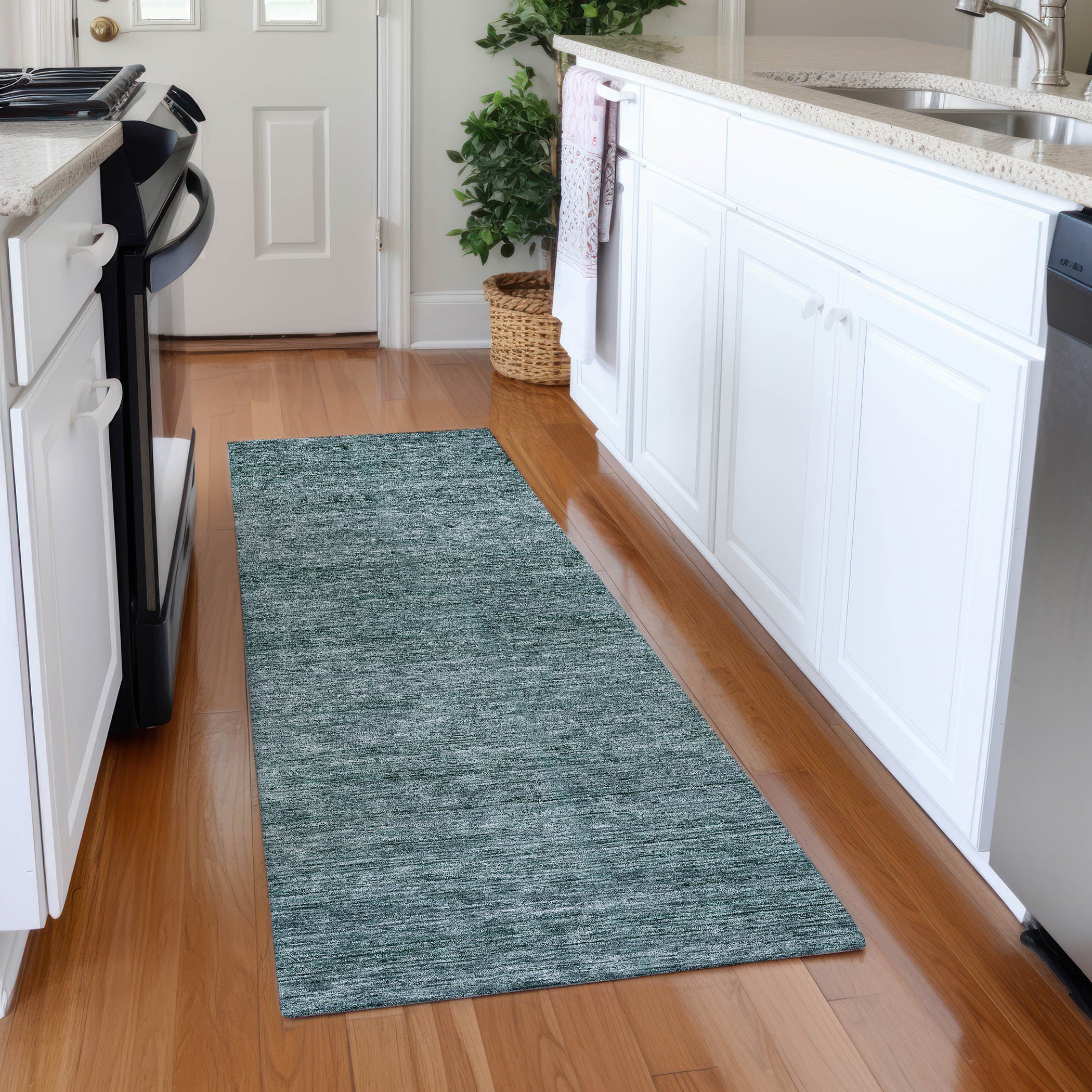 Luxury Washable Indoor/Outdoor Transitional SE1 Teal Rug 2'3" x 7'6" #shape_Runner