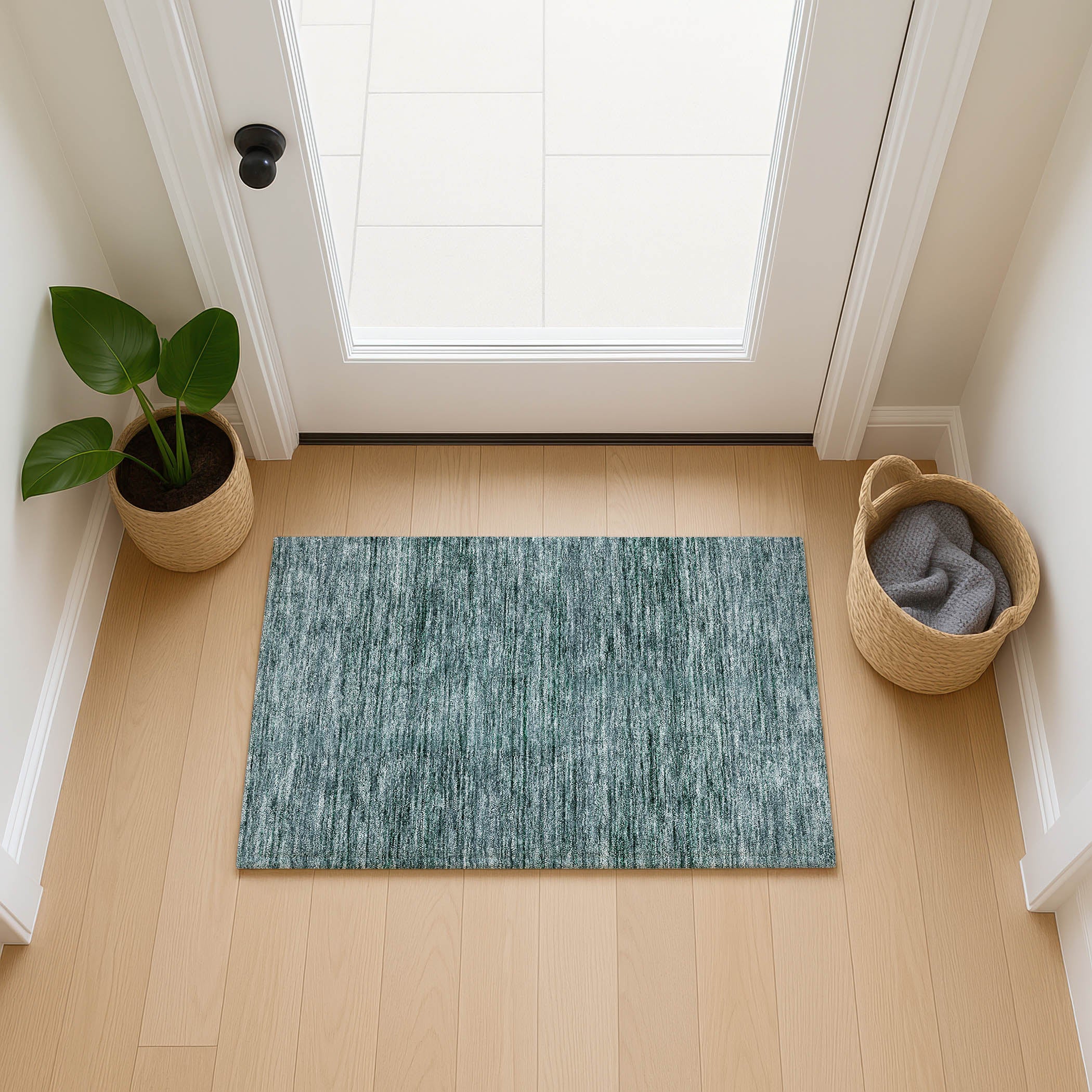 Luxury Washable Indoor/Outdoor Transitional SE1 Teal Rug 1'8" x 2'6" #shape_Rectangle