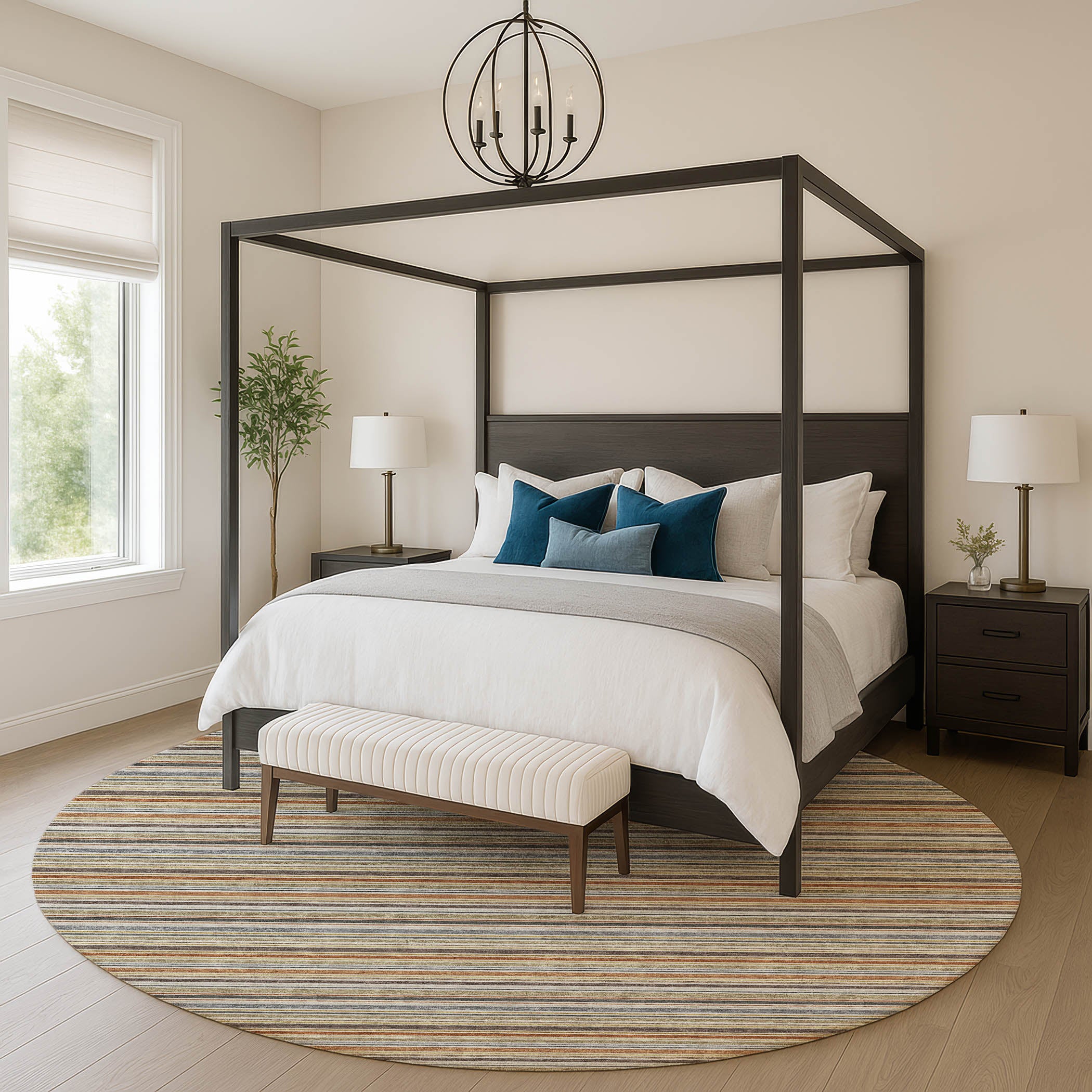 Luxury Washable Indoor/Outdoor Transitional SE2 Earth Multi Rug 8' x 8' #shape_Round