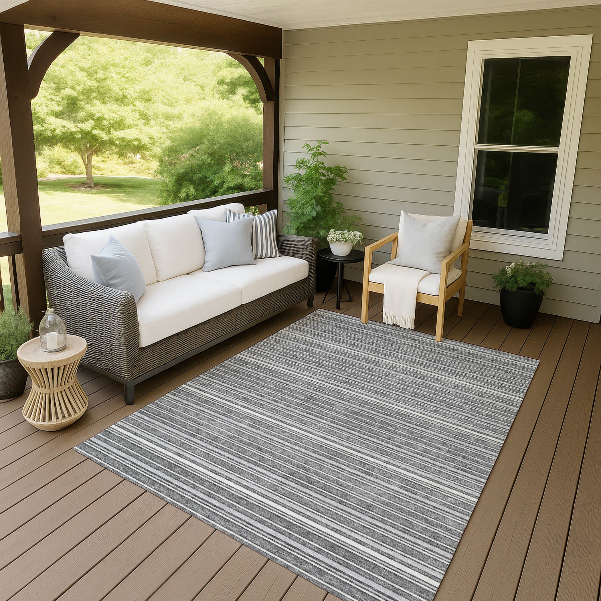 Luxury Washable Indoor/Outdoor Transitional SE2 Gray Rug 1'8" x 2'6" #shape_Rectangle