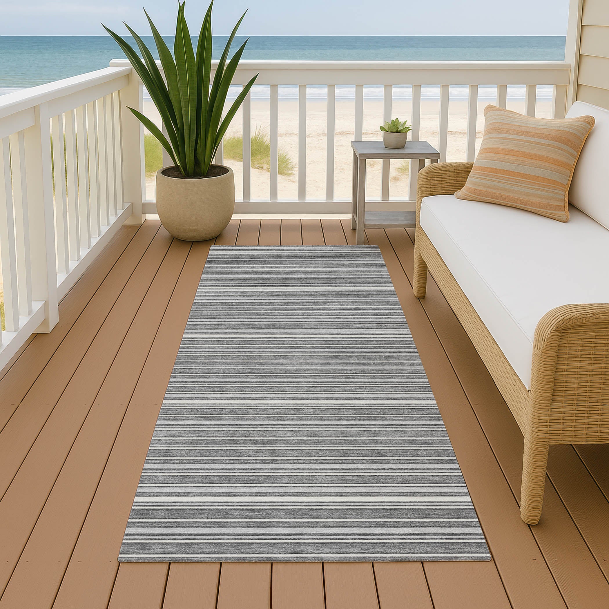 Luxury Washable Indoor/Outdoor Transitional SE2 Gray Rug 2'3" x 7'6" #shape_Runner