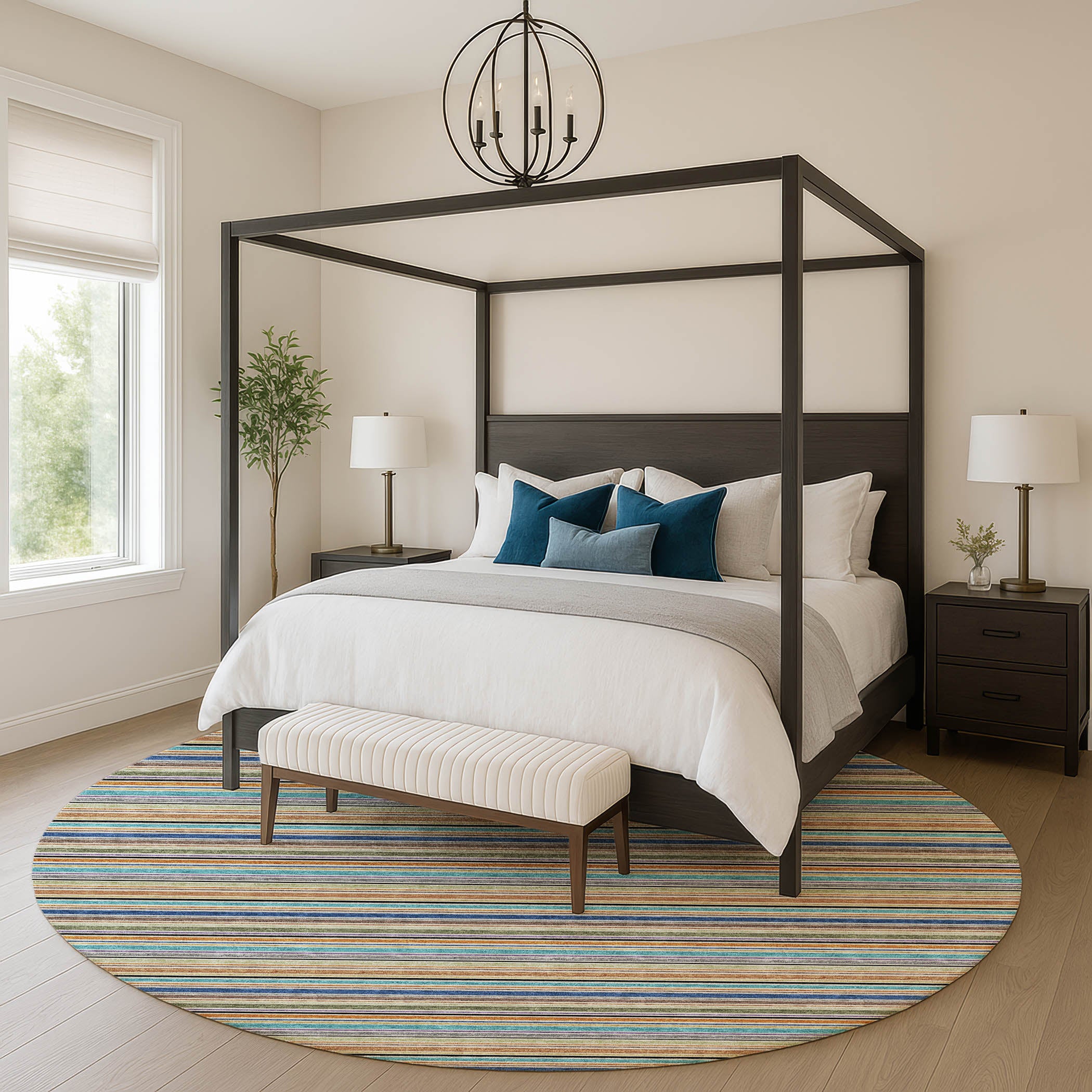 Luxury Washable Indoor/Outdoor Transitional SE2 Jewel Multi Rug 8' x 8' #shape_Round