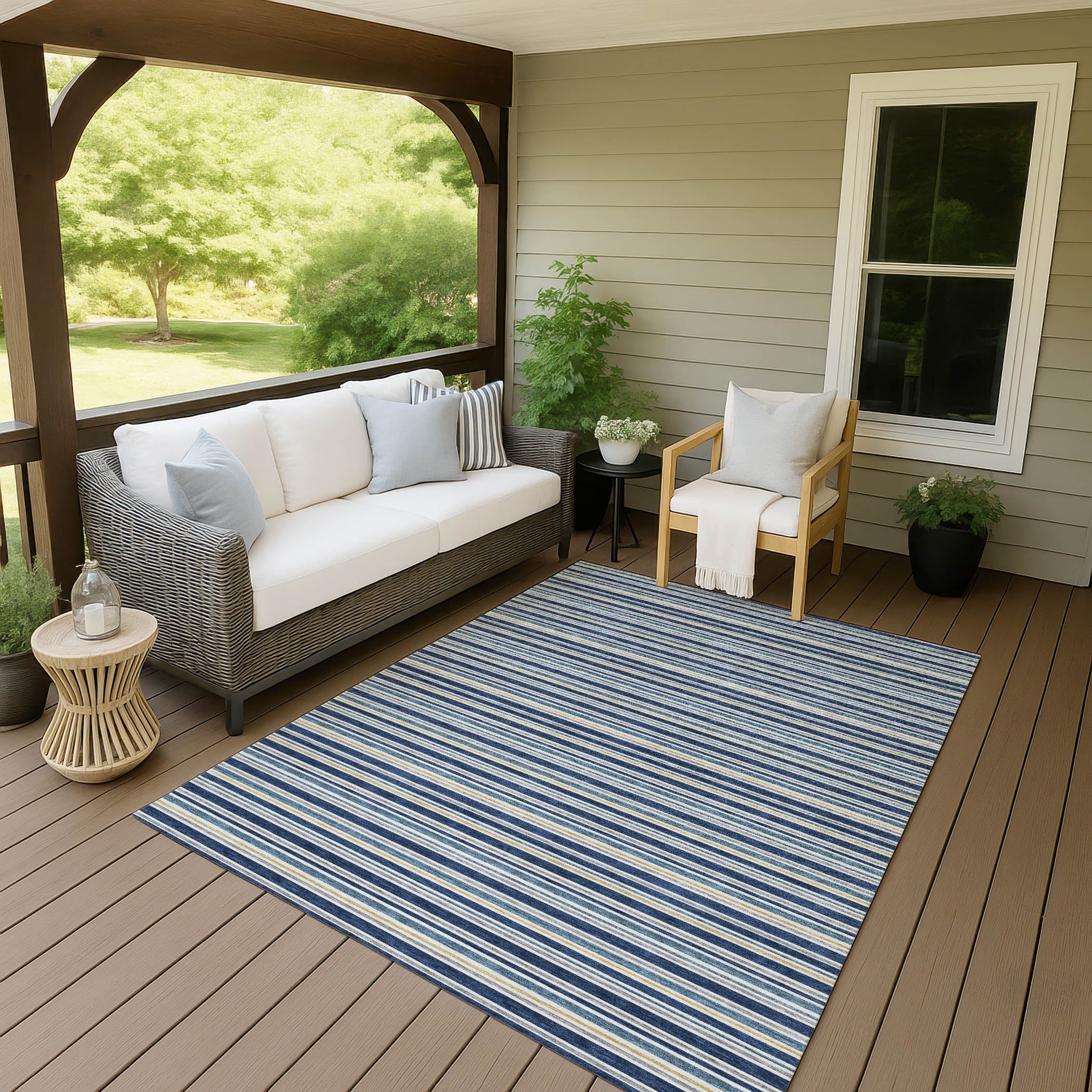 Luxury Washable Indoor/Outdoor Transitional SE2 Navy Blue Rug 1'8" x 2'6" #shape_Rectangle