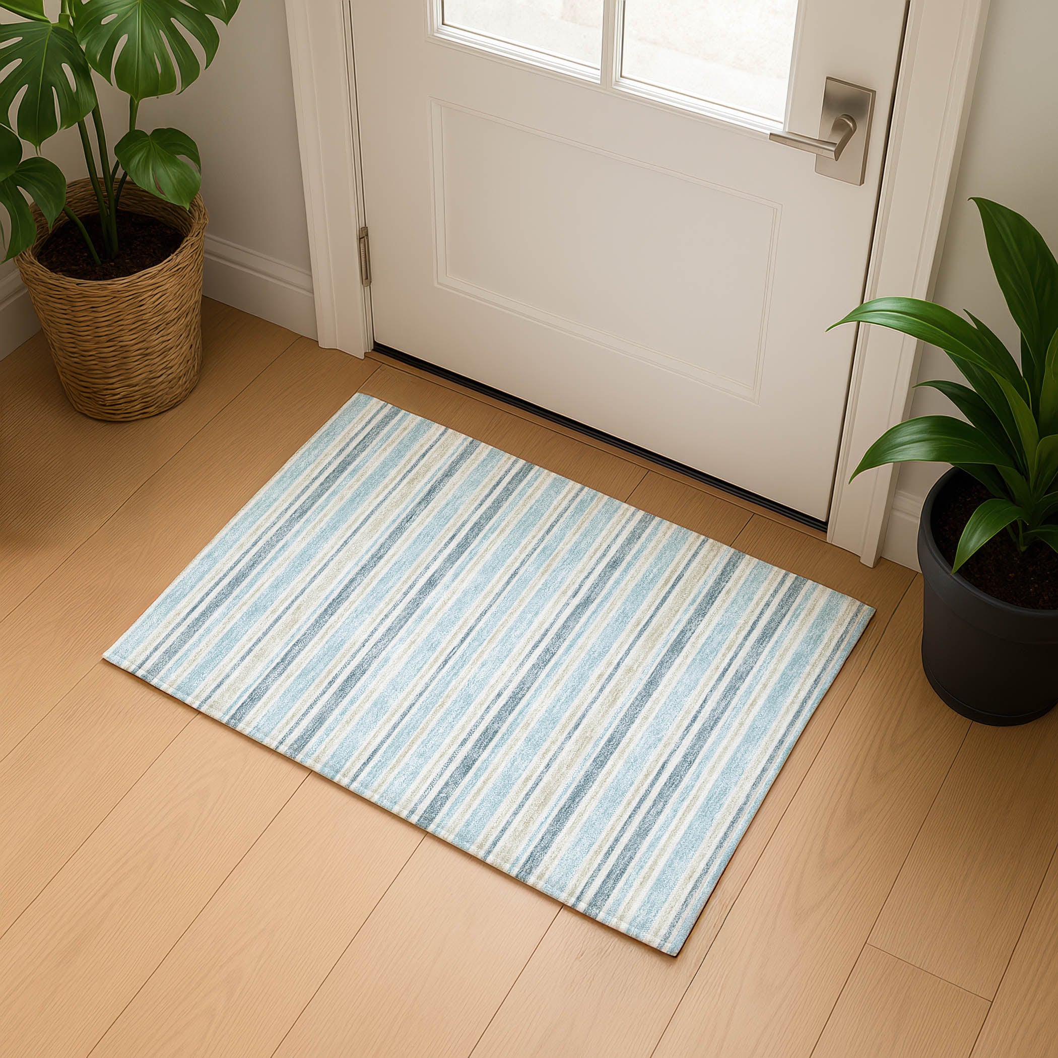 Luxury Washable Indoor/Outdoor Transitional SE2 Sky Blue Rug 1'8" x 2'6" #shape_Rectangle