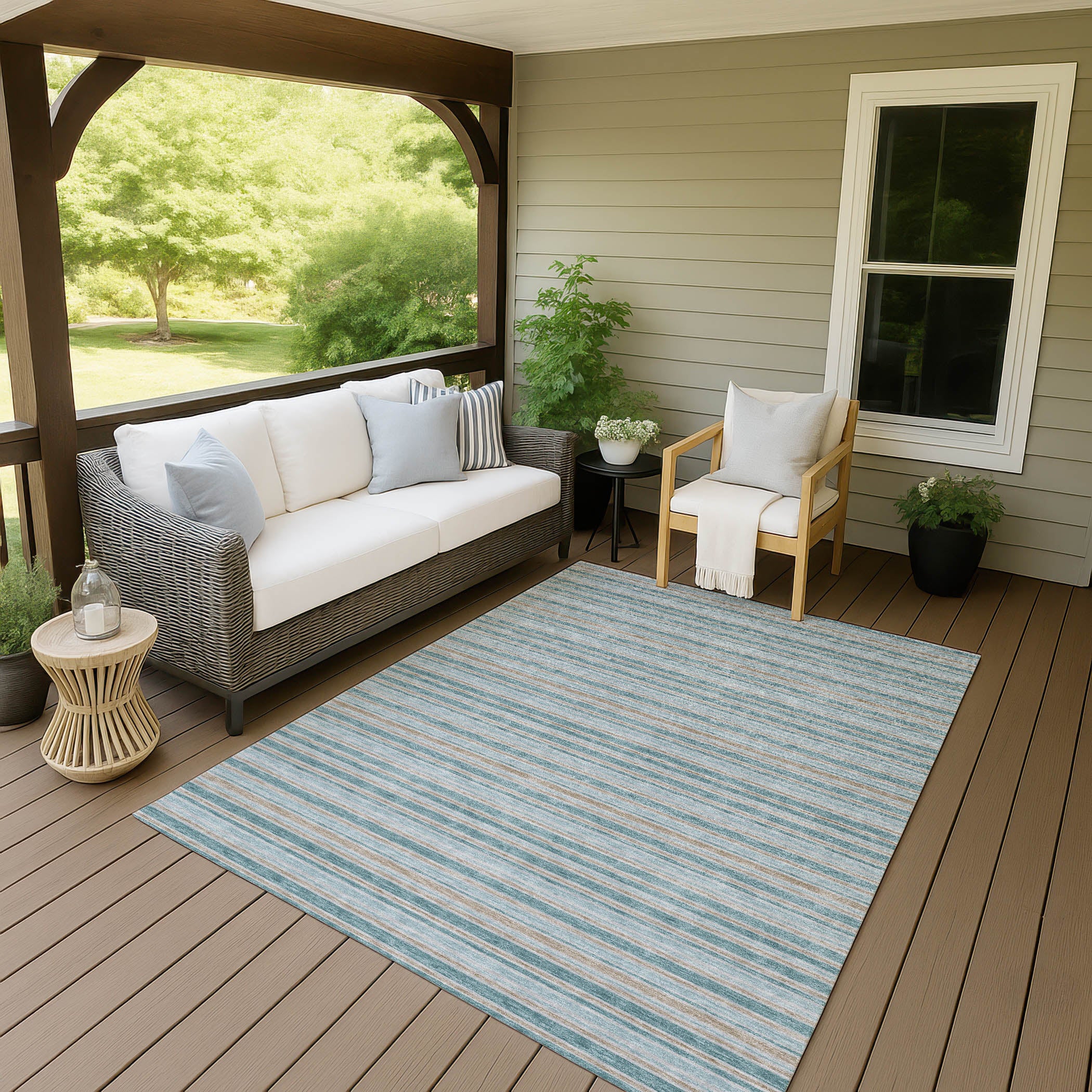 Luxury Washable Indoor/Outdoor Transitional SE2 Teal Rug 1'8" x 2'6" #shape_Rectangle