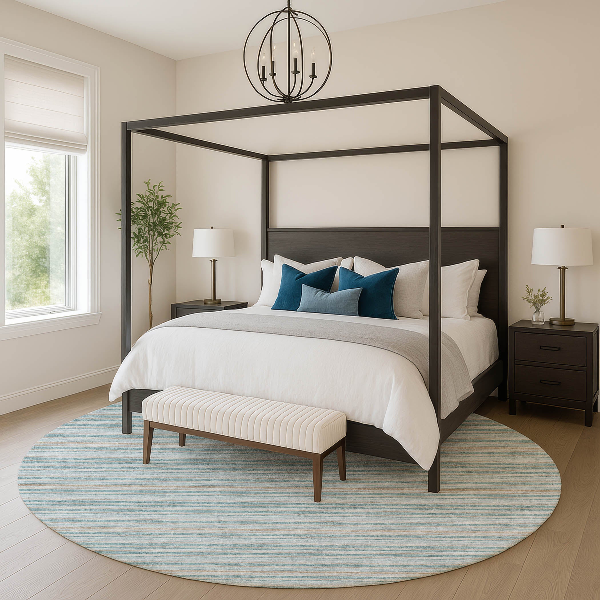 Luxury Washable Indoor/Outdoor Transitional SE2 Teal Rug 8' x 8' #shape_Round