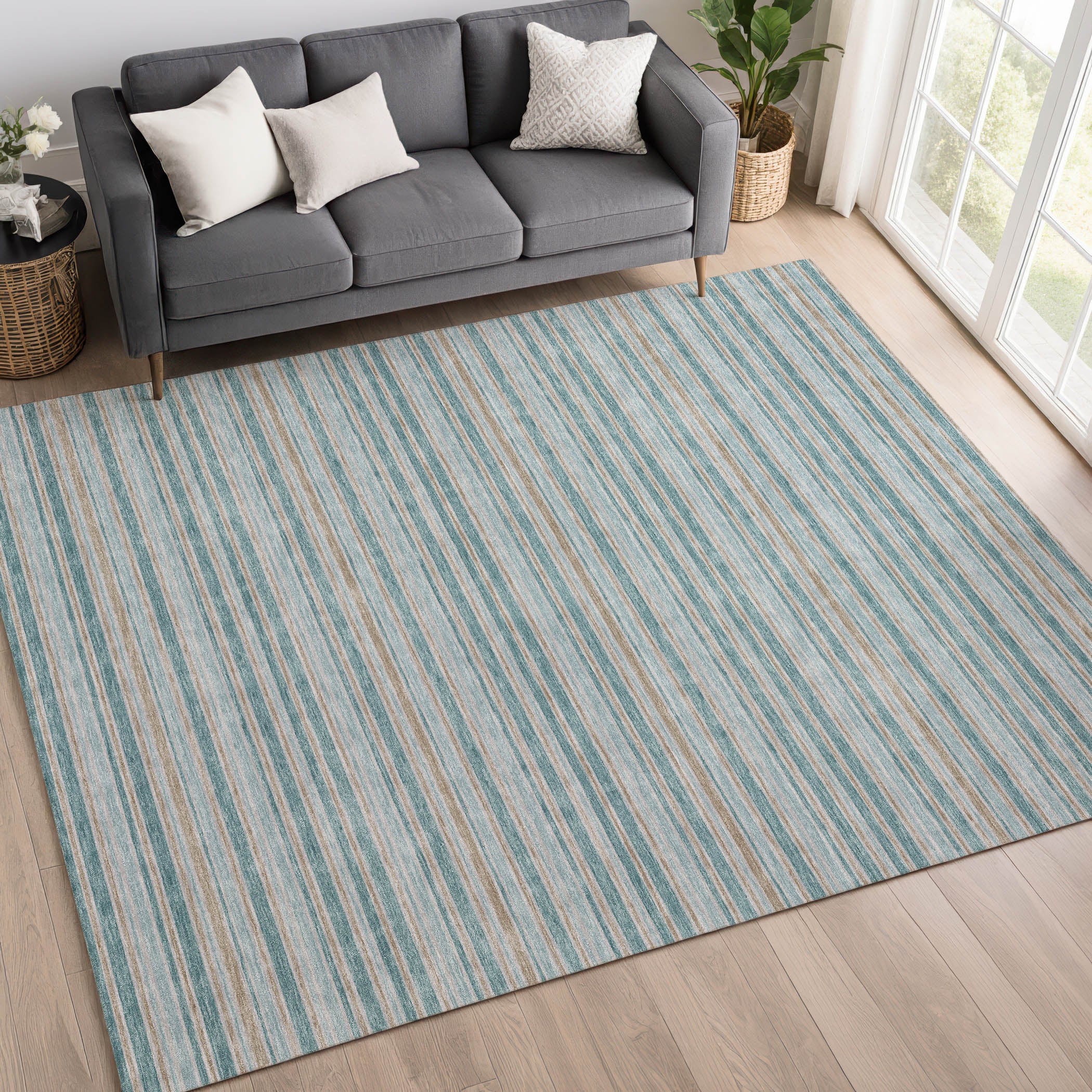 Luxury Washable Indoor/Outdoor Transitional SE2 Teal Rug 2'6" x 3'10" #shape_Rectangle