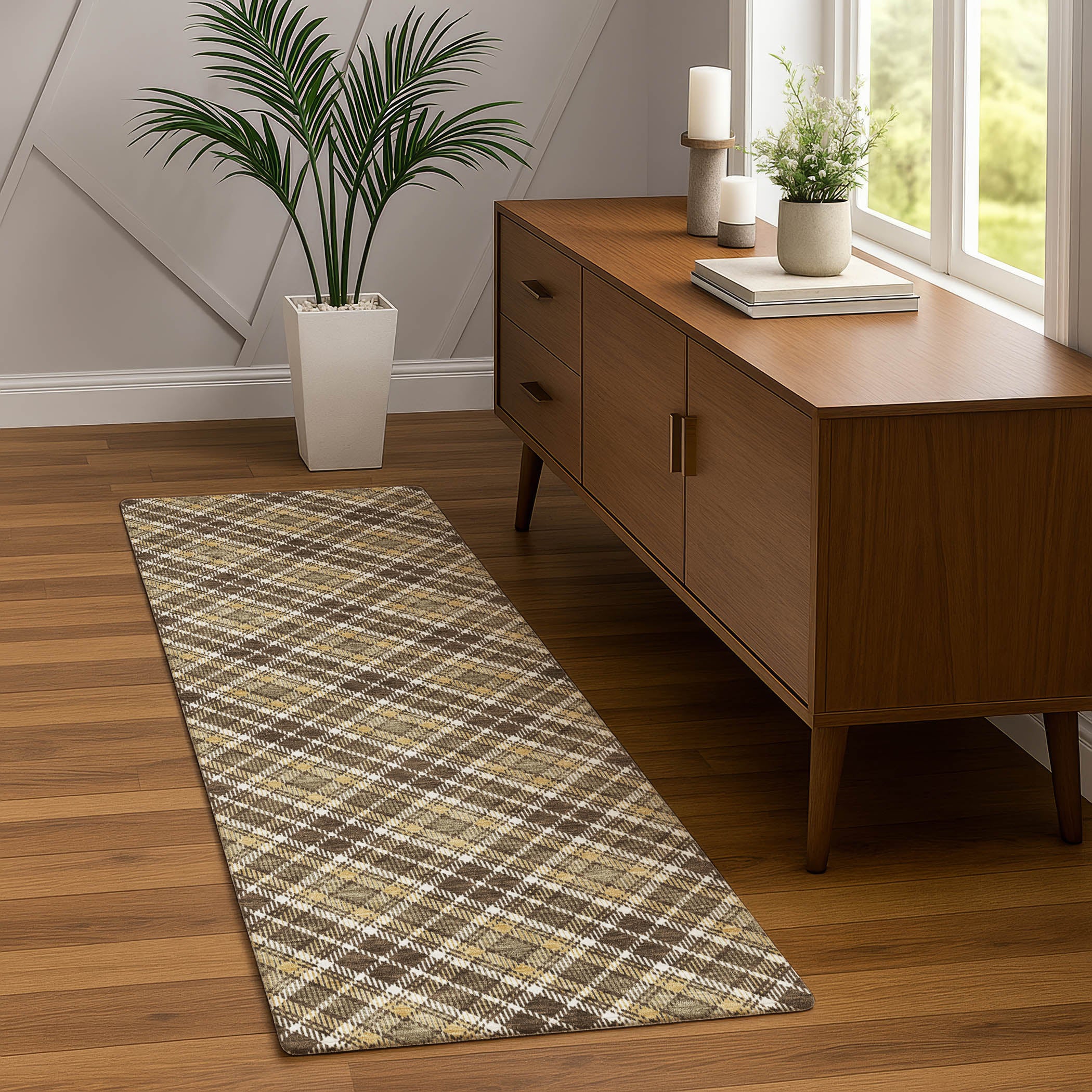 Luxury Washable Indoor/Outdoor Transitional SE3 Chocolate Brown Rug 2'3" x 7'6" #shape_Runner