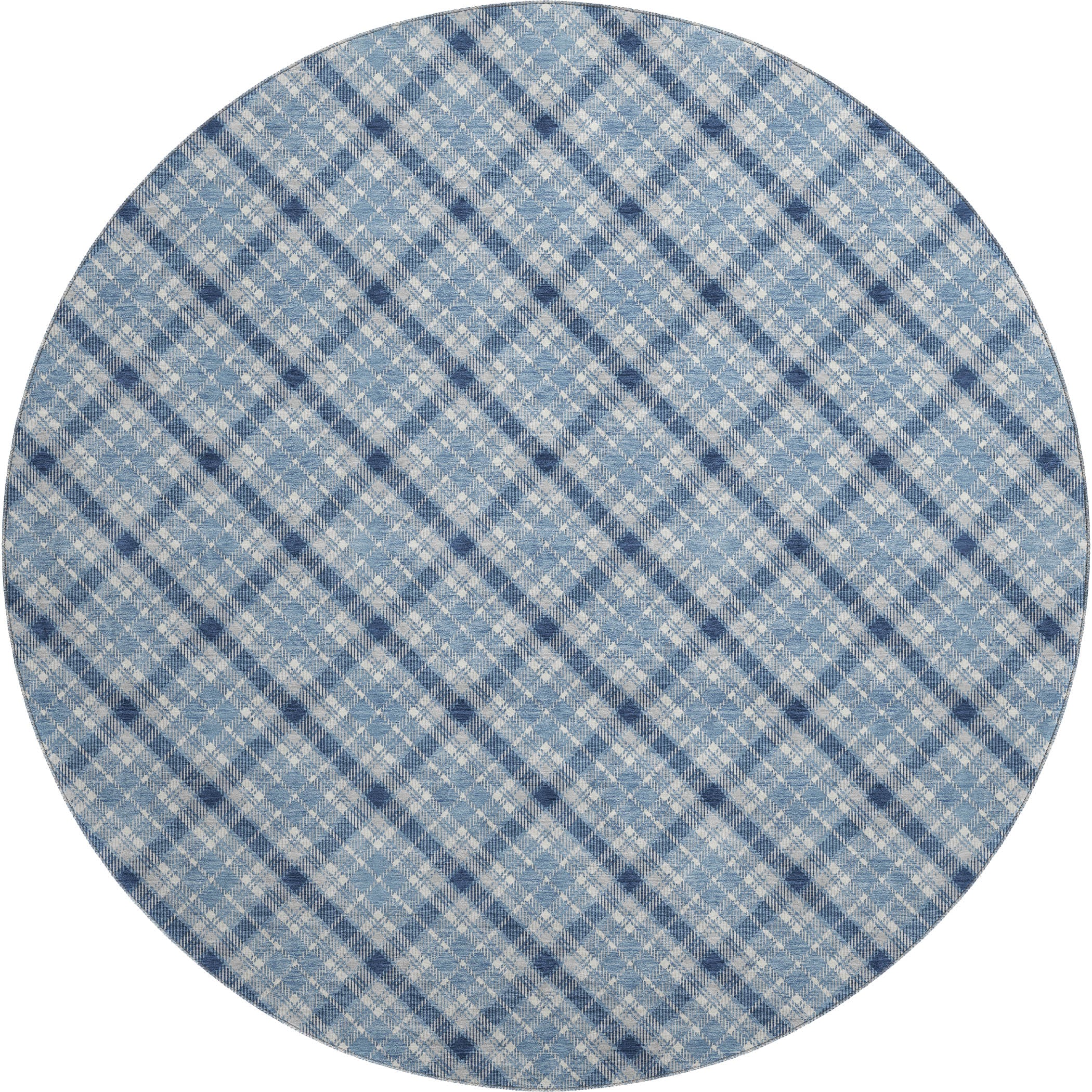 Luxury Washable Indoor/Outdoor Transitional SE3 Denim Blue Rug 8' x 8' #shape_Round