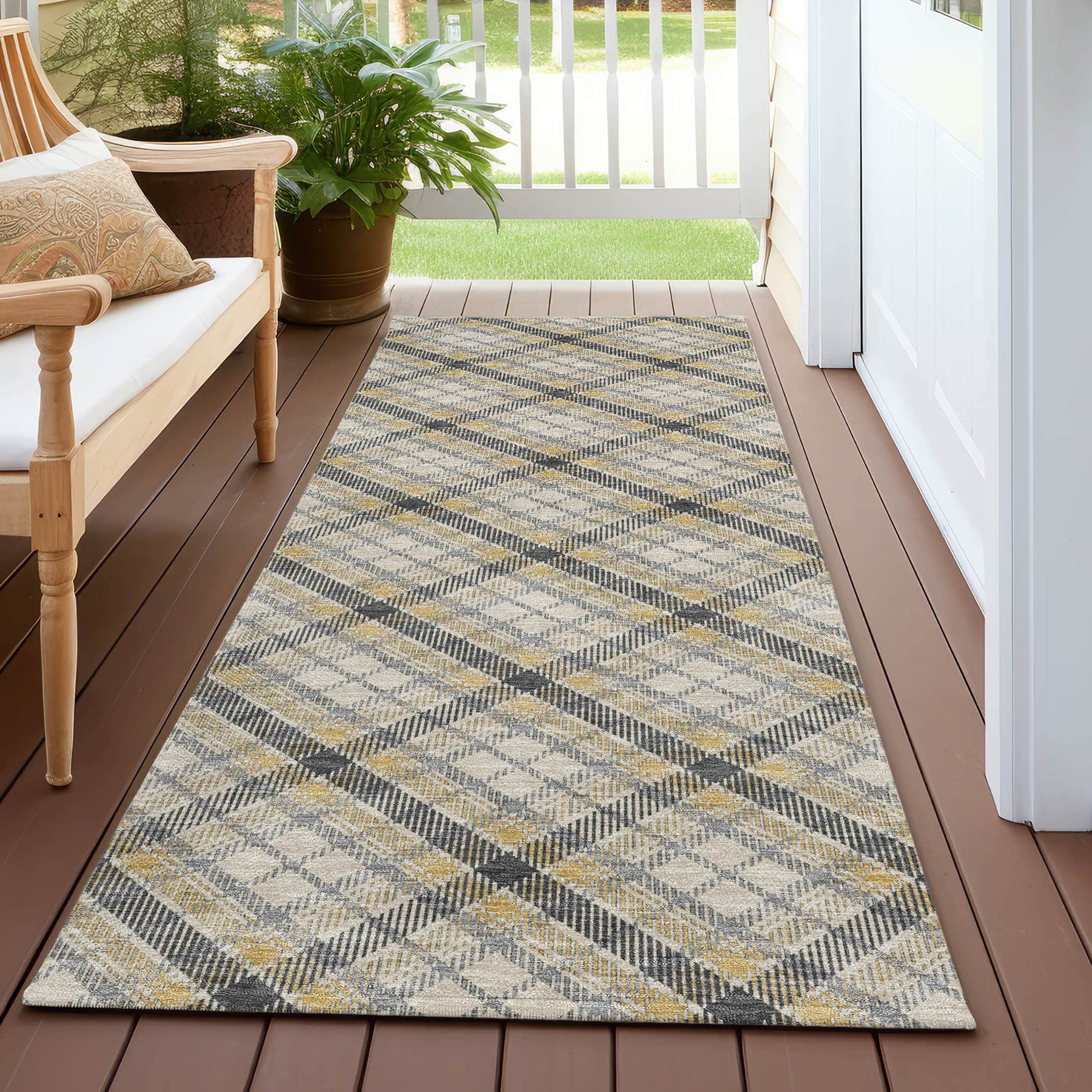 Luxury Washable Indoor/Outdoor Transitional SE3 Granite Gray Rug 2'3" x 7'6" #shape_Runner