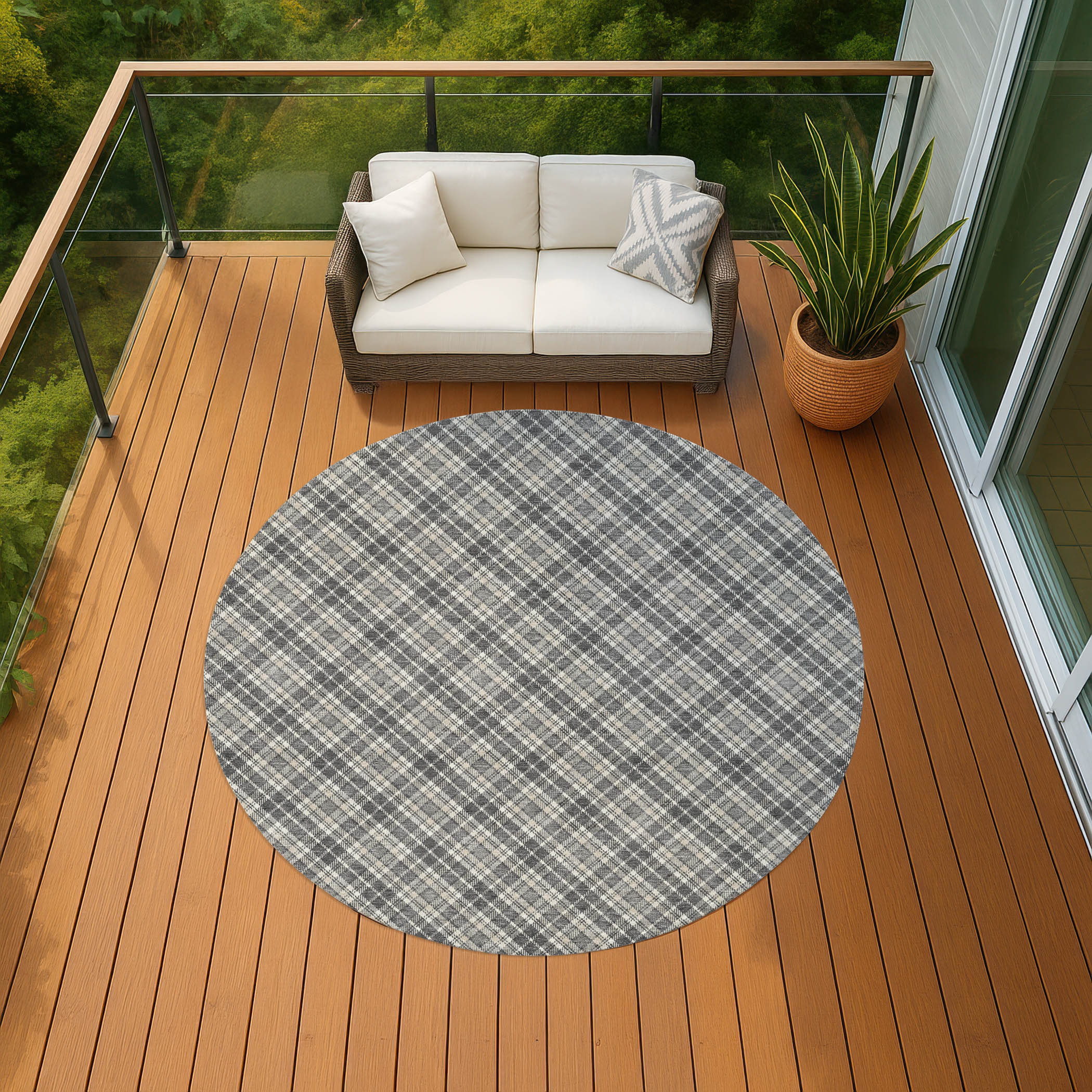Luxury Washable Indoor/Outdoor Transitional SE3 Gray Rug 8' x 8' #shape_Round