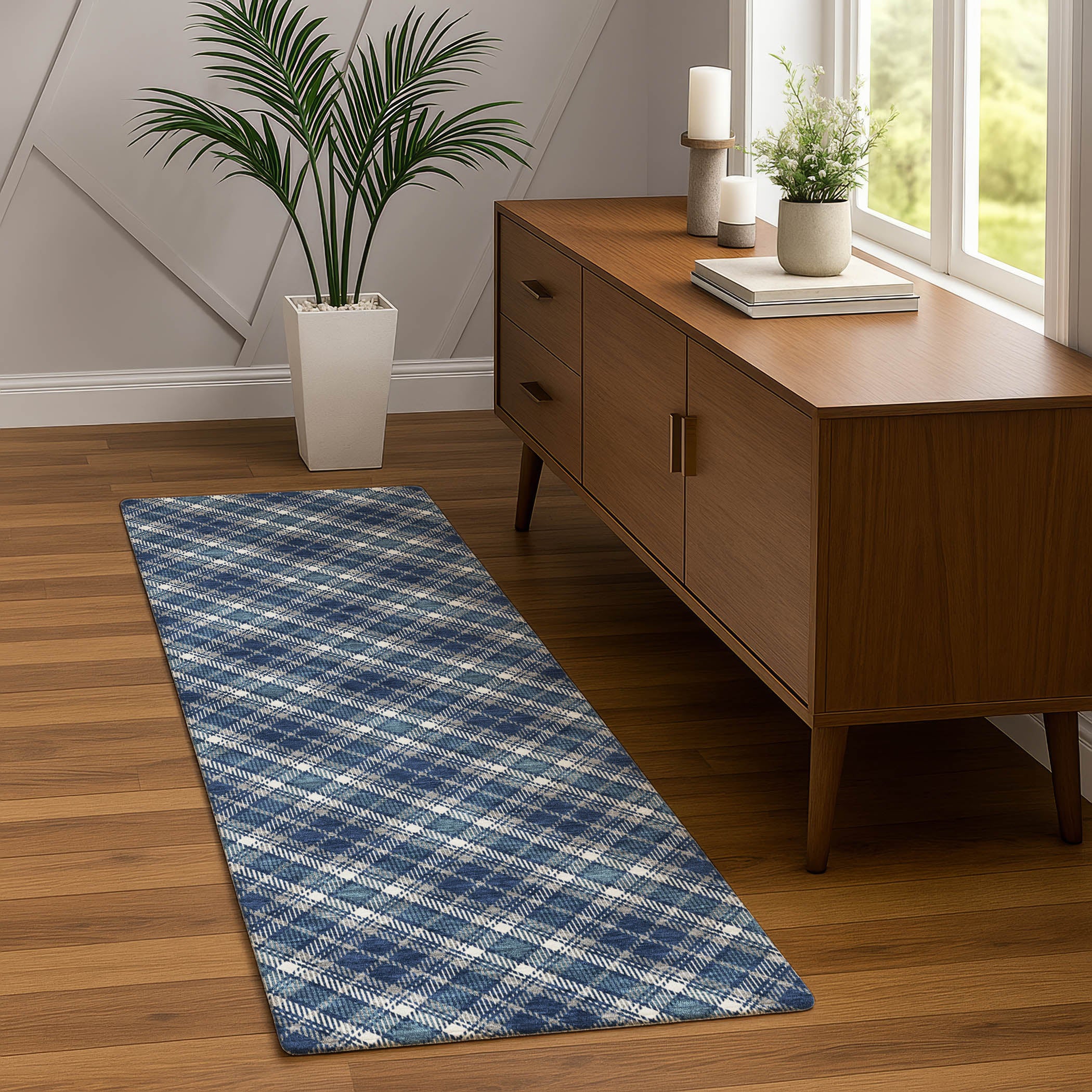 Luxury Washable Indoor/Outdoor Transitional SE3 Navy Blue Rug 2'3" x 7'6" #shape_Runner