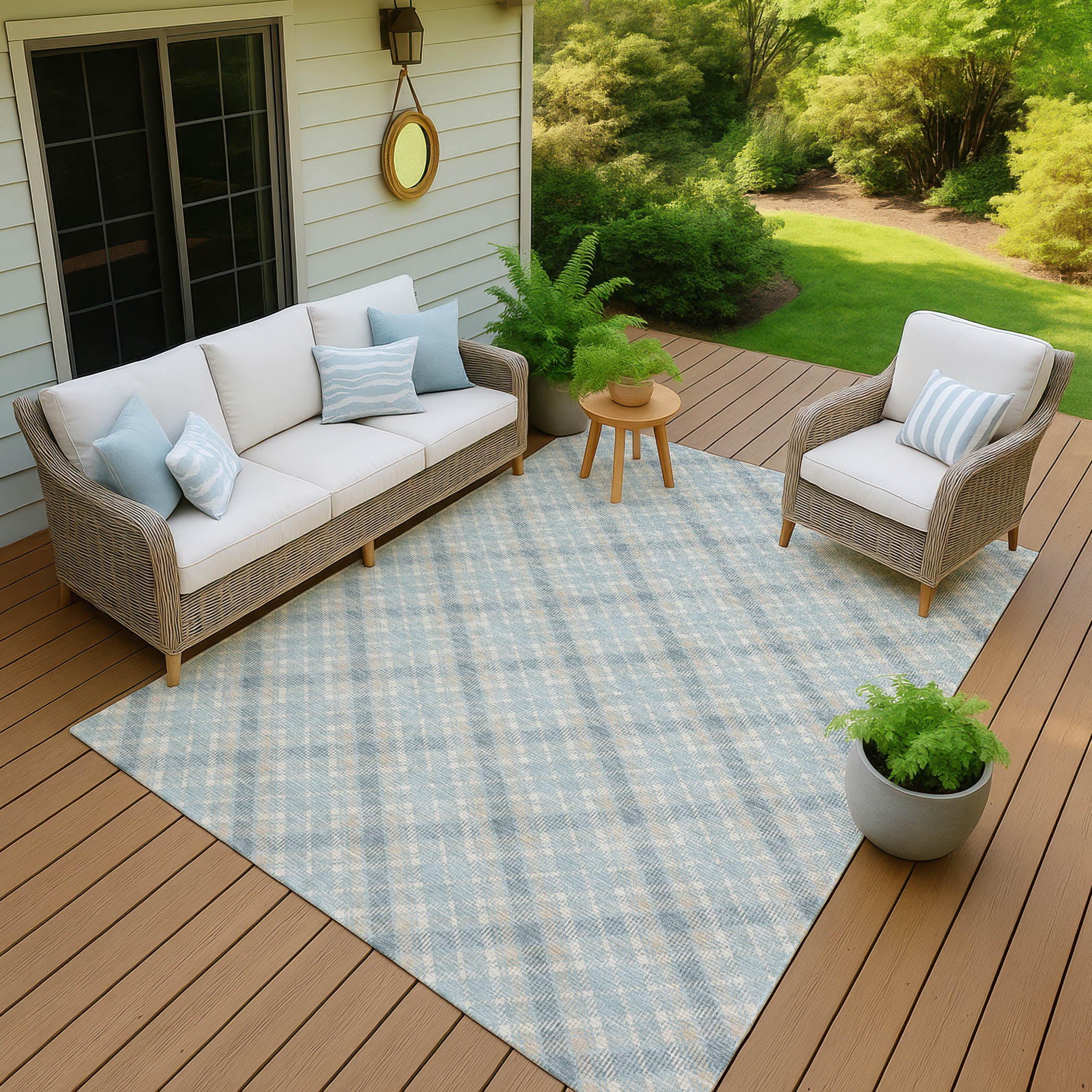 Luxury Washable Indoor/Outdoor Transitional SE3 Sky Blue Rug 1'8" x 2'6" #shape_Rectangle