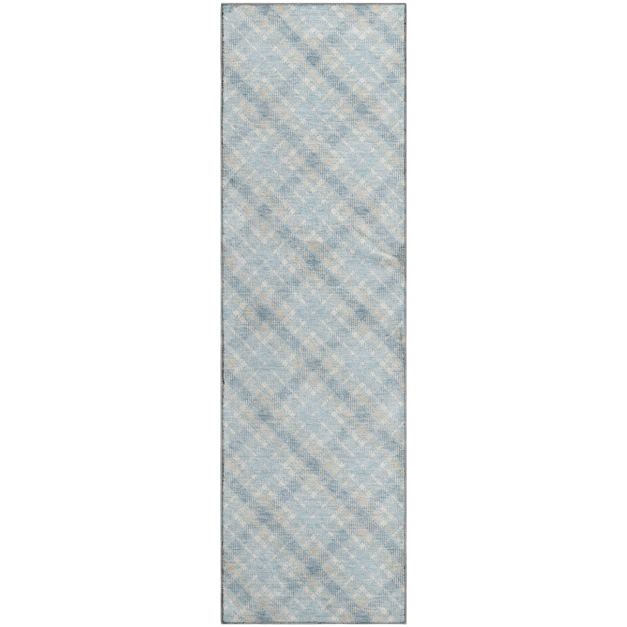 Luxury Washable Indoor/Outdoor Transitional SE3 Sky Blue Rug 2'3" x 7'6" #shape_Runner