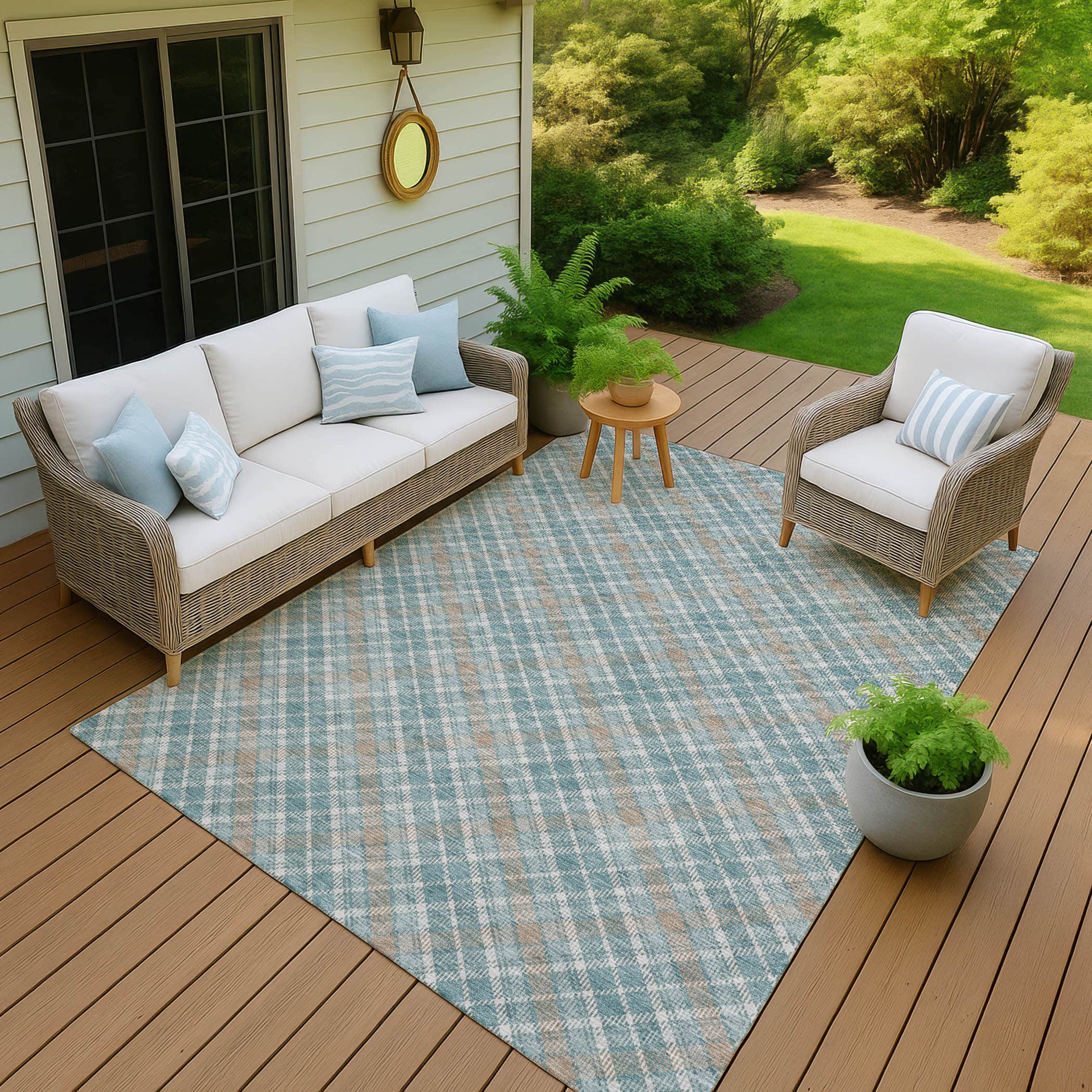 Luxury Washable Indoor/Outdoor Transitional SE3 Teal Rug 1'8" x 2'6" #shape_Rectangle