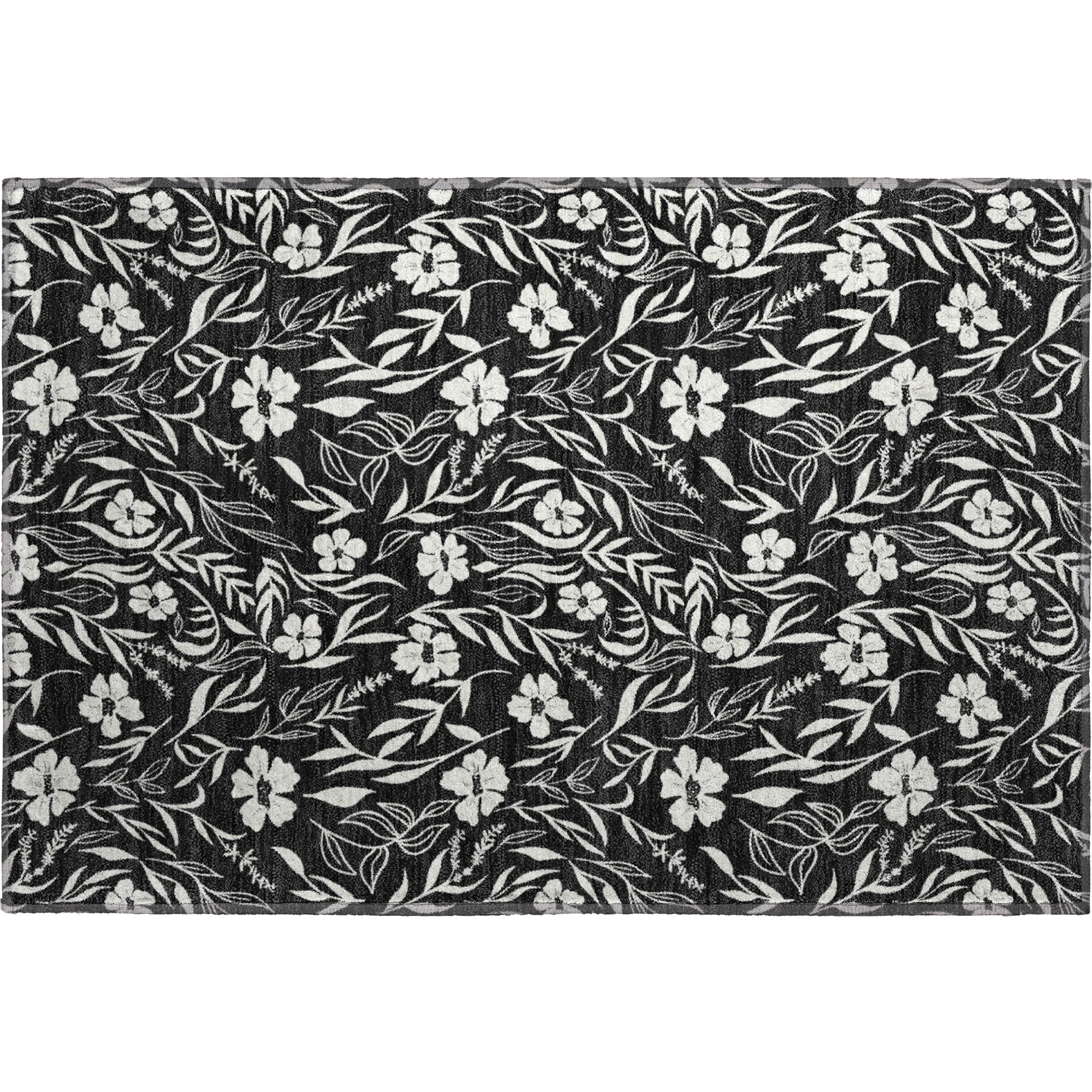 Luxury Washable Indoor/Outdoor Transitional SE4 Black Rug 1'8" x 2'6" #shape_Rectangle